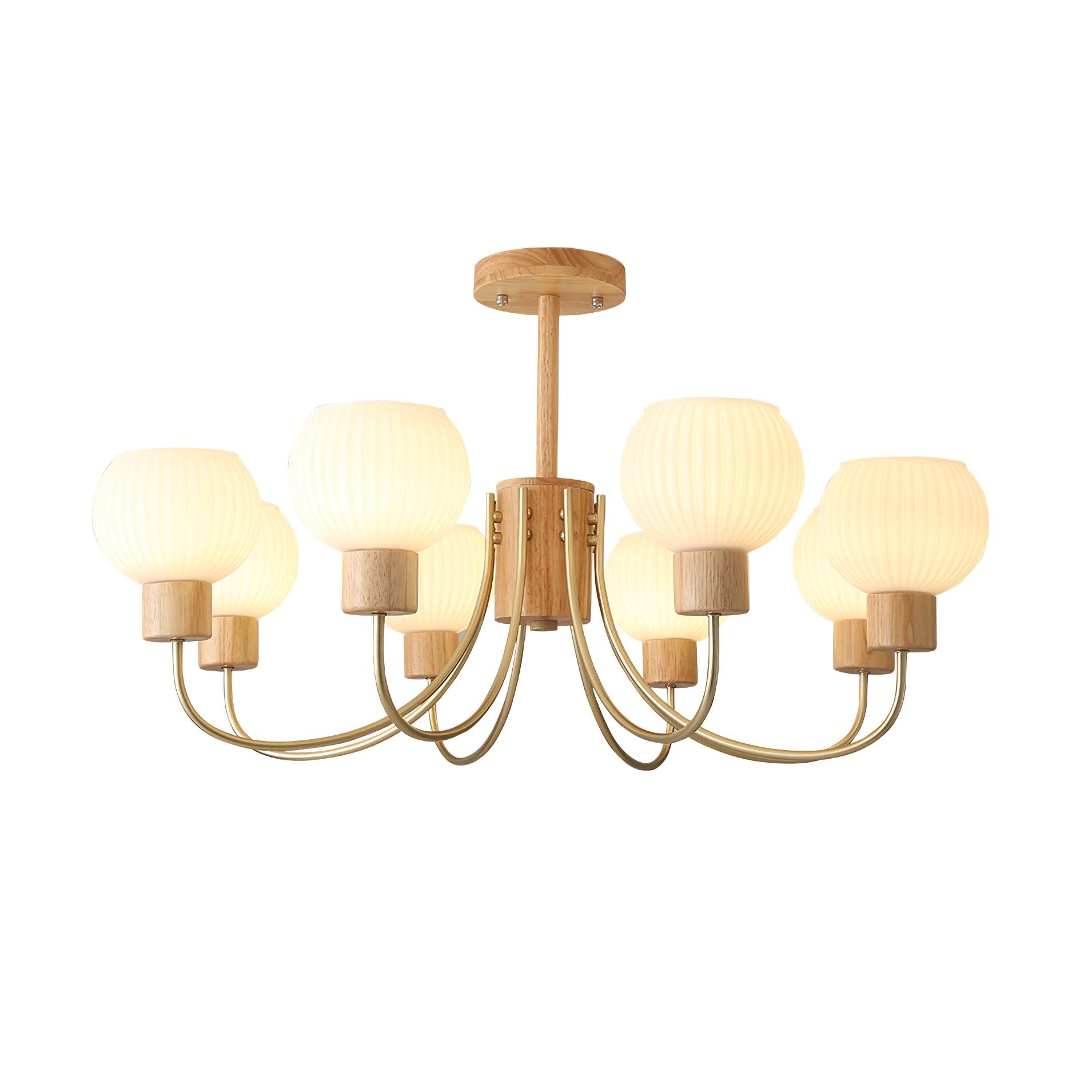 Lustra Chandelier Wooden 6 Lights Elegant Glass-Neutral Decor