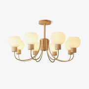 Lustra Chandelier Wooden 6 Lights Elegant Glass-Neutral Decor