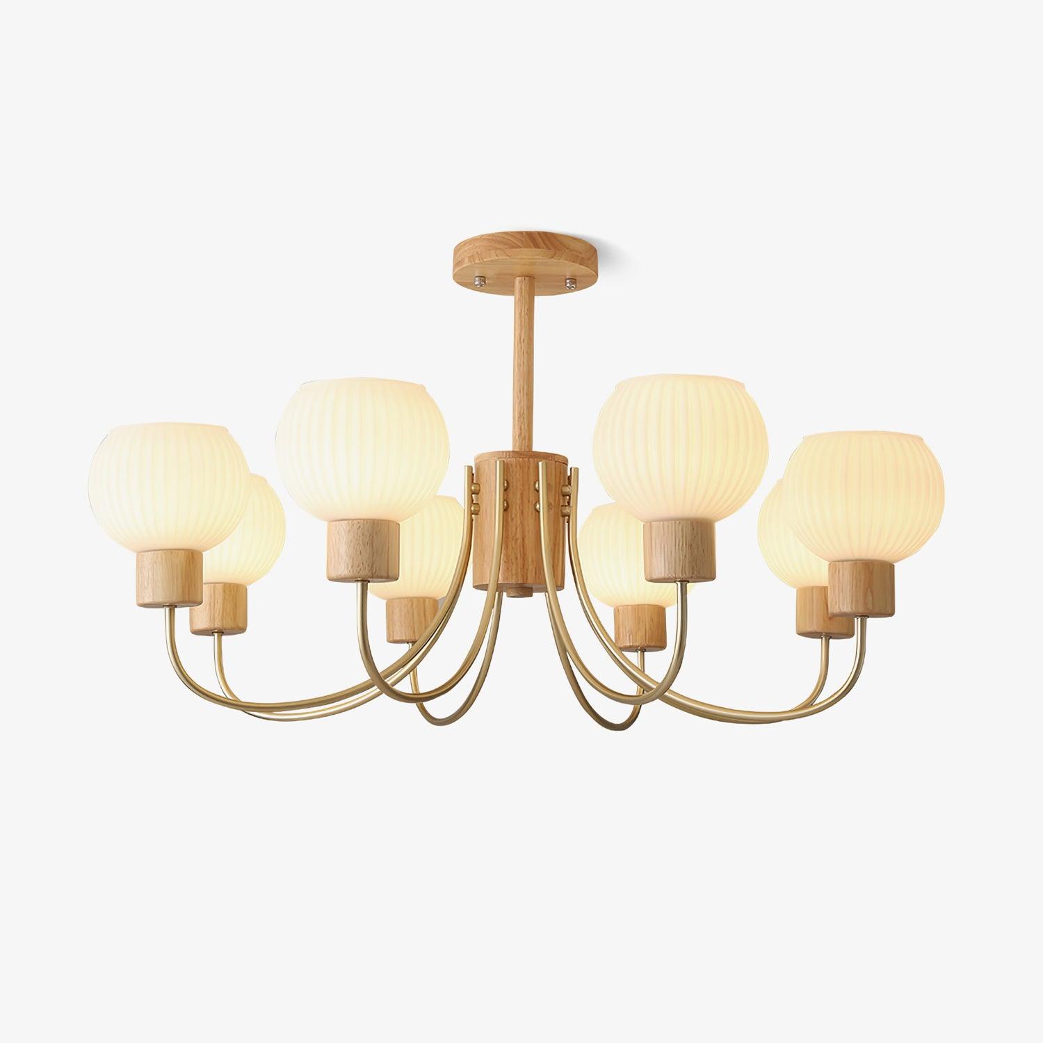 Lustra Chandelier Wooden 6 Lights Elegant Glass-Neutral Decor