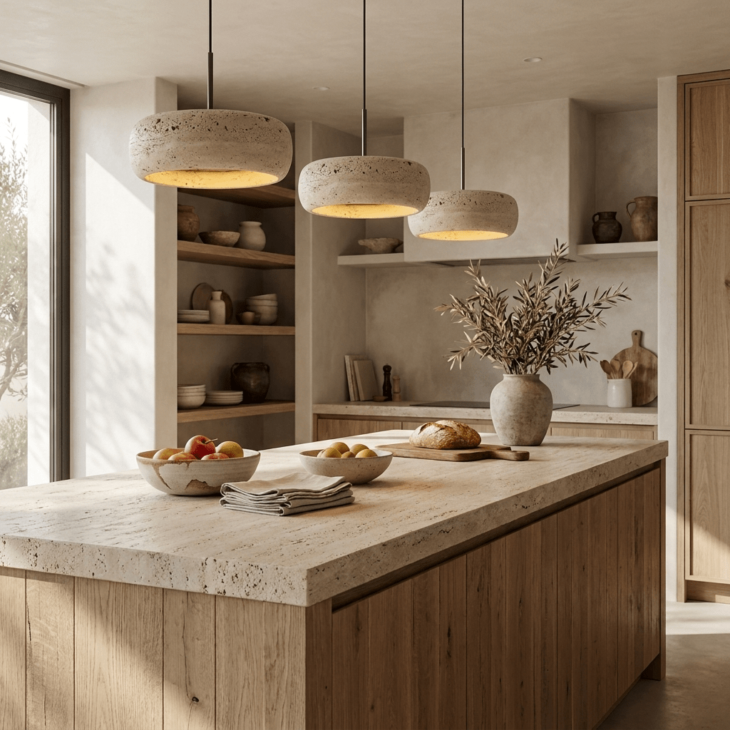 Donut Travertine Pendant Lamp-Neutral Decor