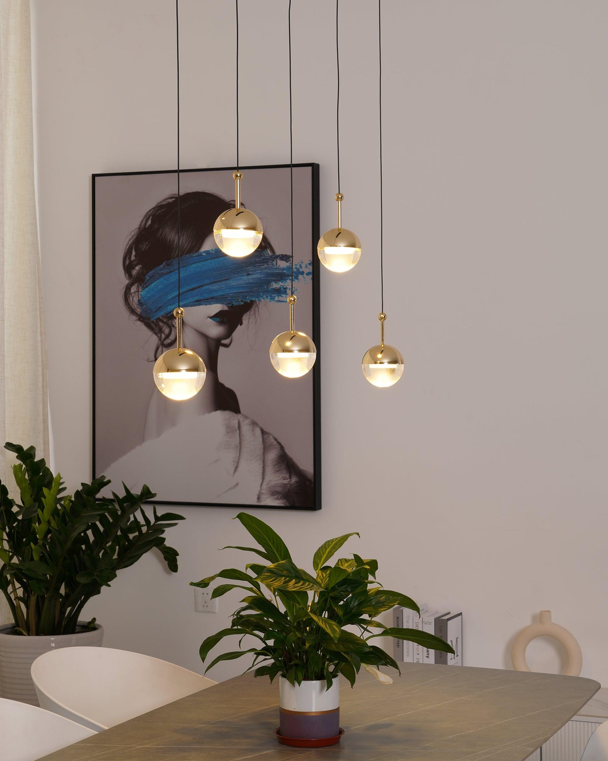 Zaneth Pendant Lamp Steel Glass Multi Drop Minimalist Staircase-Neutral Decor