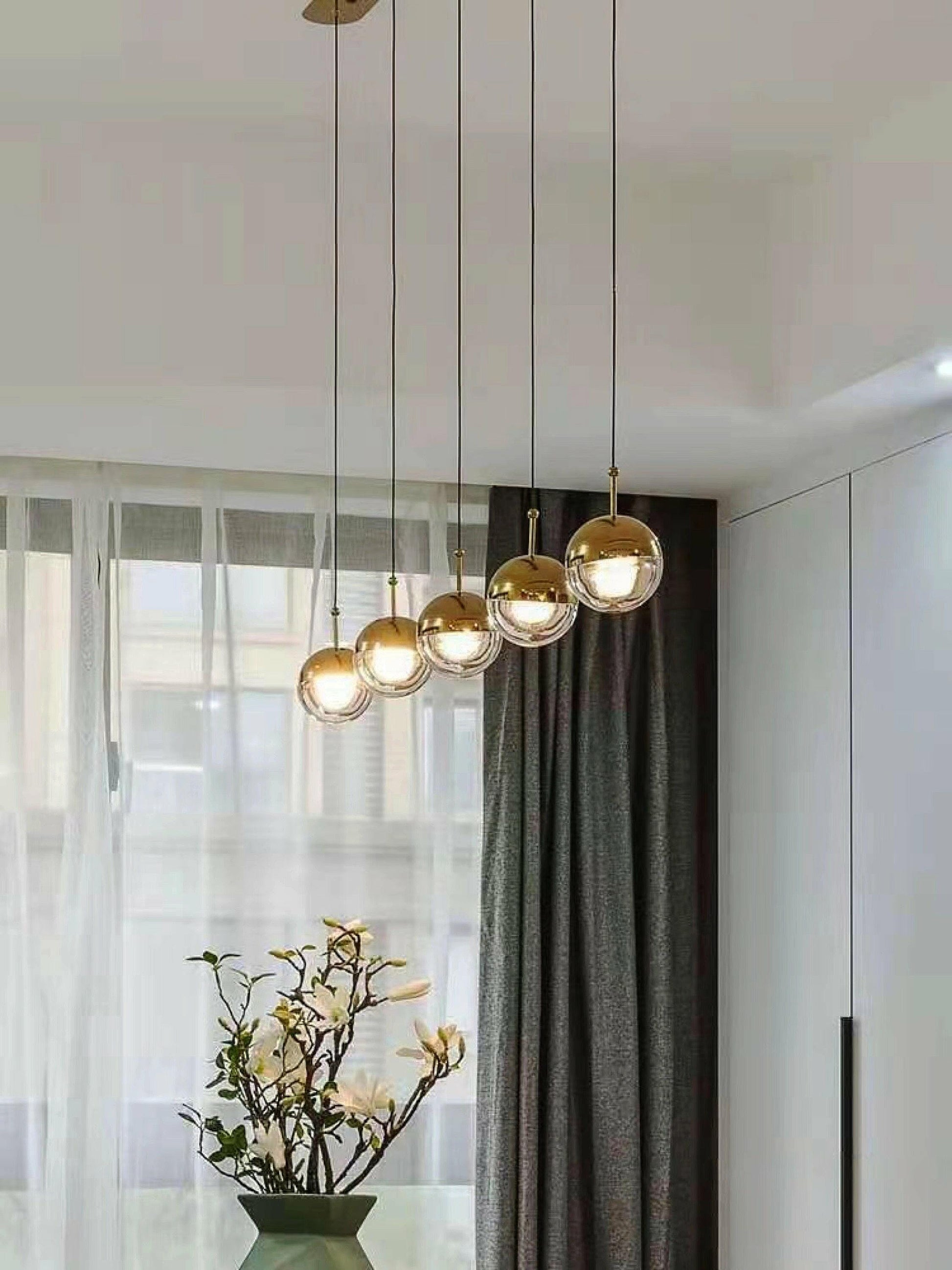 Zaneth Pendant Lamp Steel Glass Multi Drop Minimalist Staircase-Neutral Decor