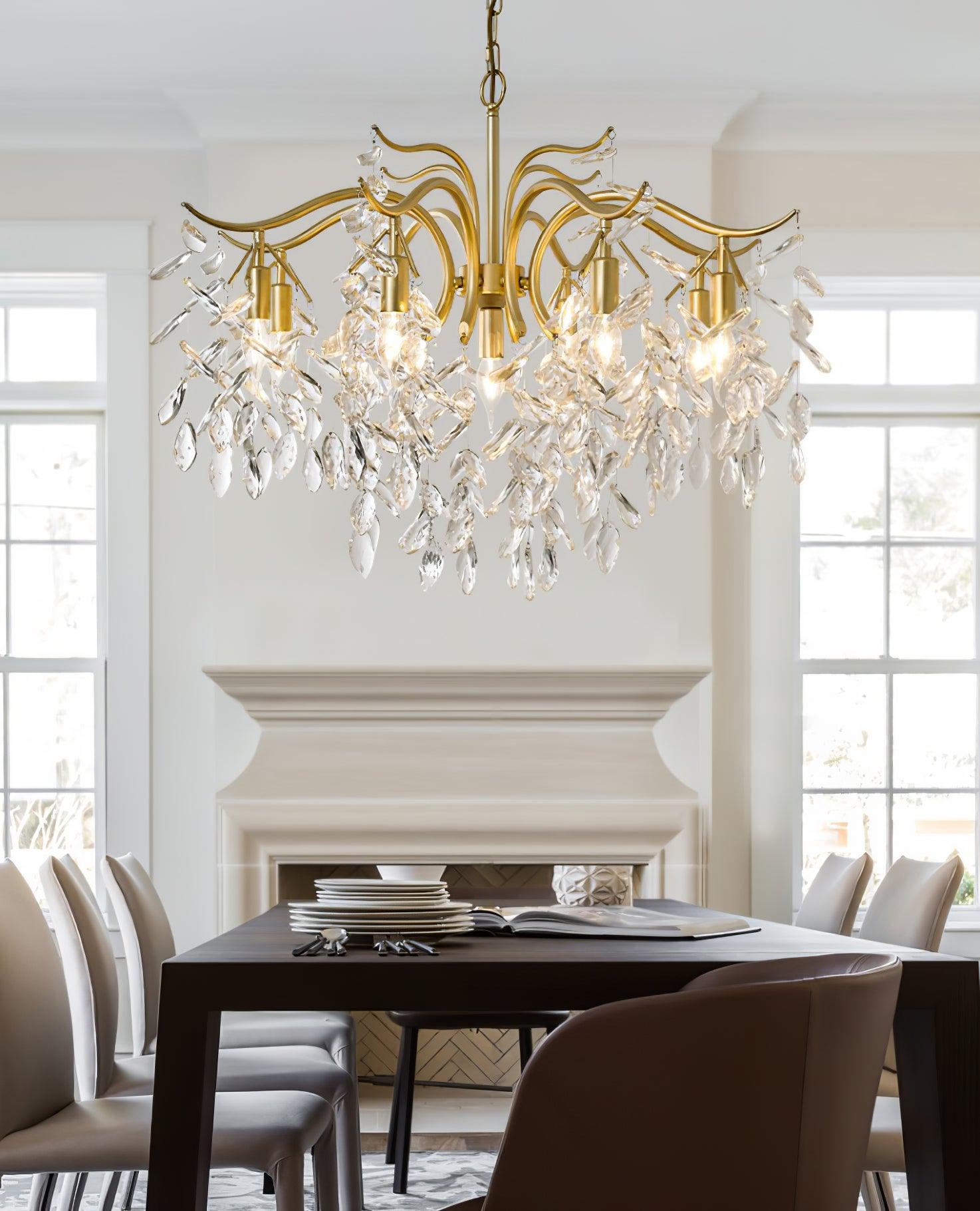 Firnal Chandelier Iron & Crystal Leaf-Neutral Decor