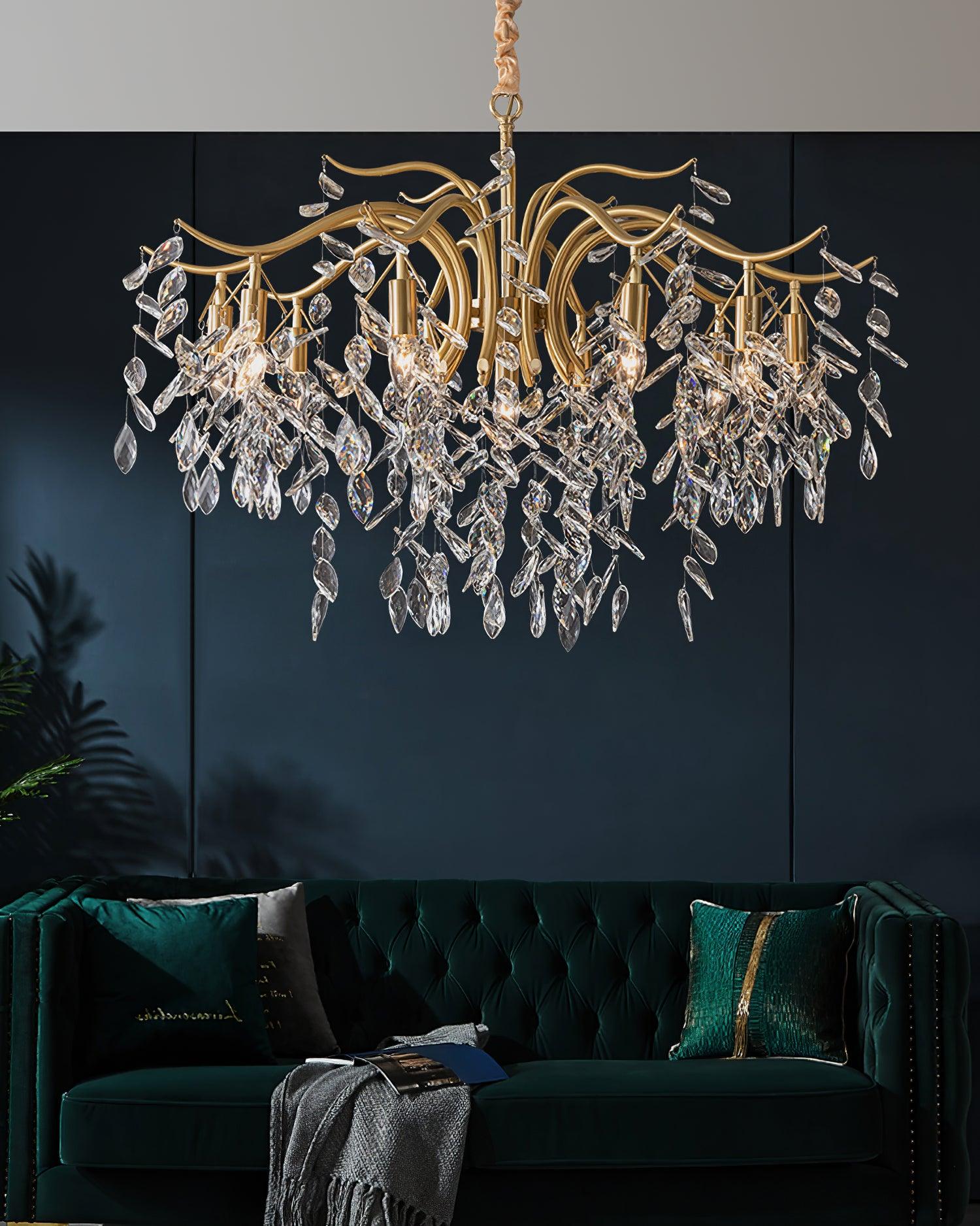 Firnal Chandelier Iron & Crystal Leaf-Neutral Decor