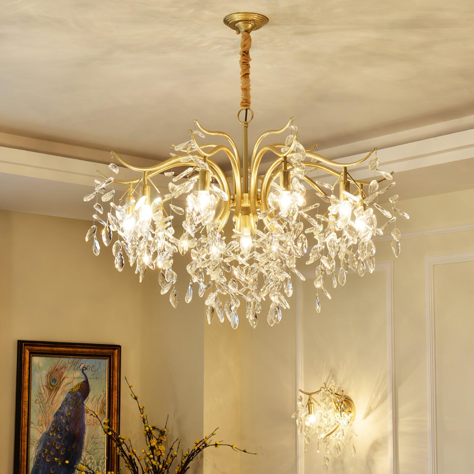 Firnal Chandelier Iron & Crystal Leaf-Neutral Decor