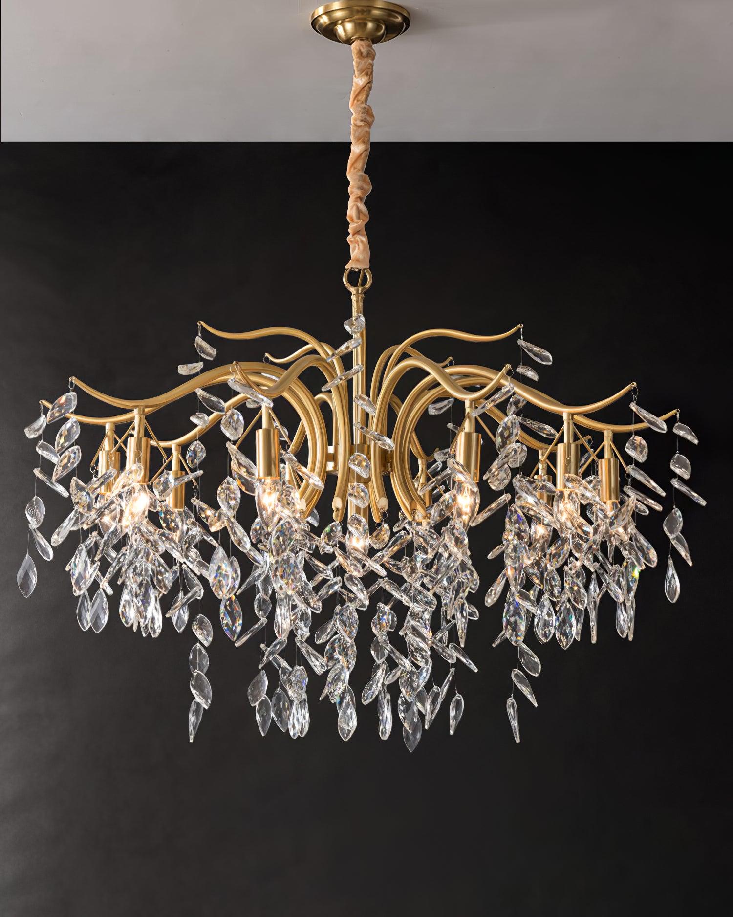 Firnal Chandelier Iron & Crystal Leaf-Neutral Decor