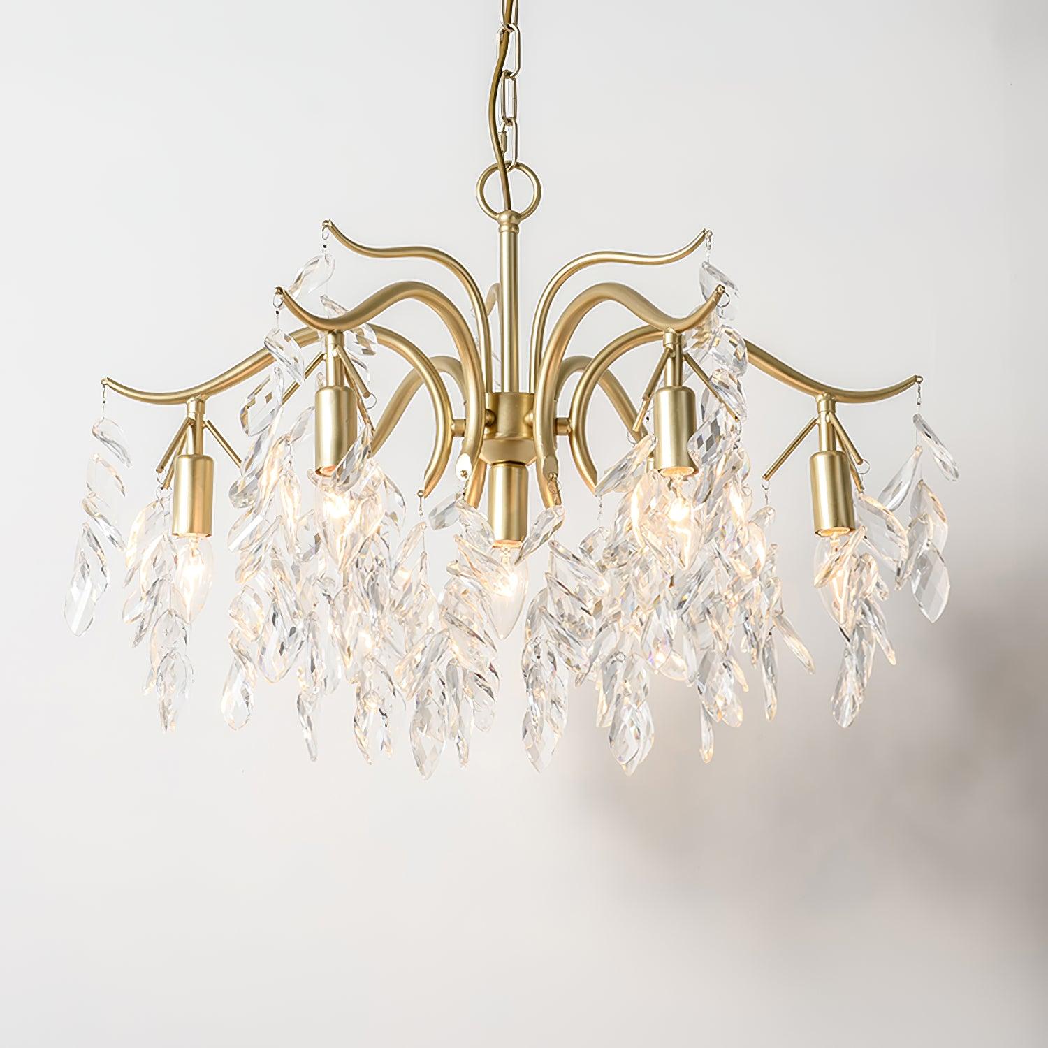 Firnal Chandelier Iron & Crystal Leaf-Neutral Decor