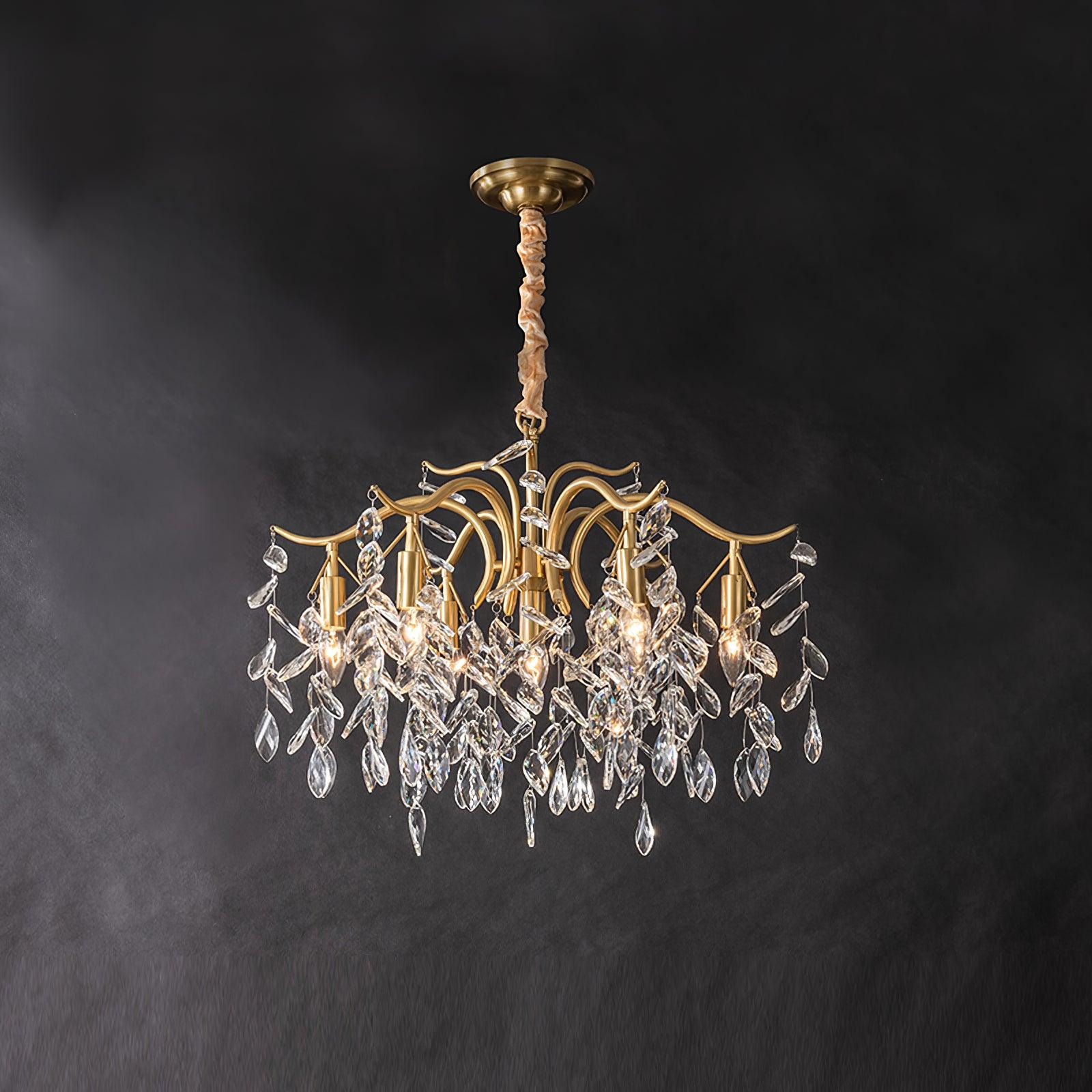 Firnal Chandelier Iron & Crystal Leaf-Neutral Decor