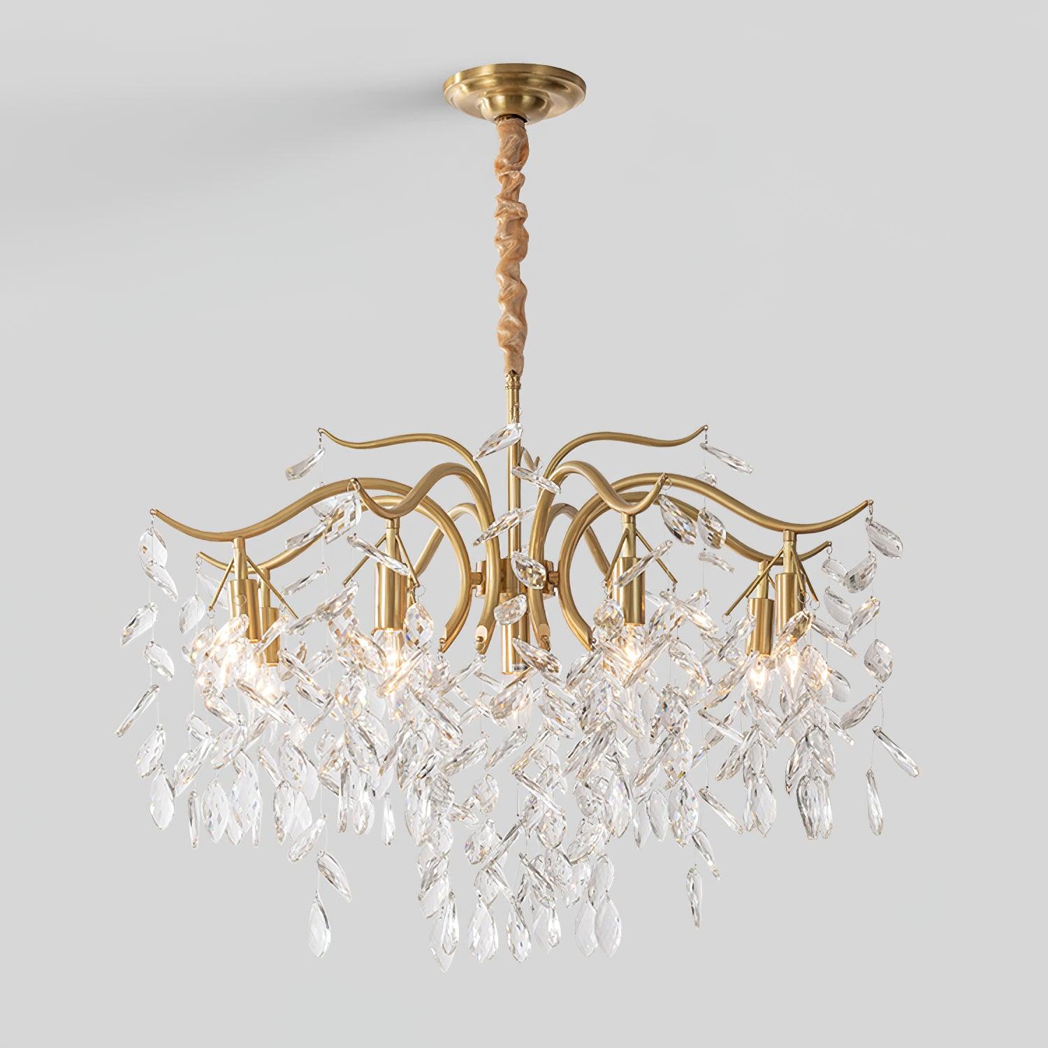 Firnal Chandelier Iron & Crystal Leaf-Neutral Decor