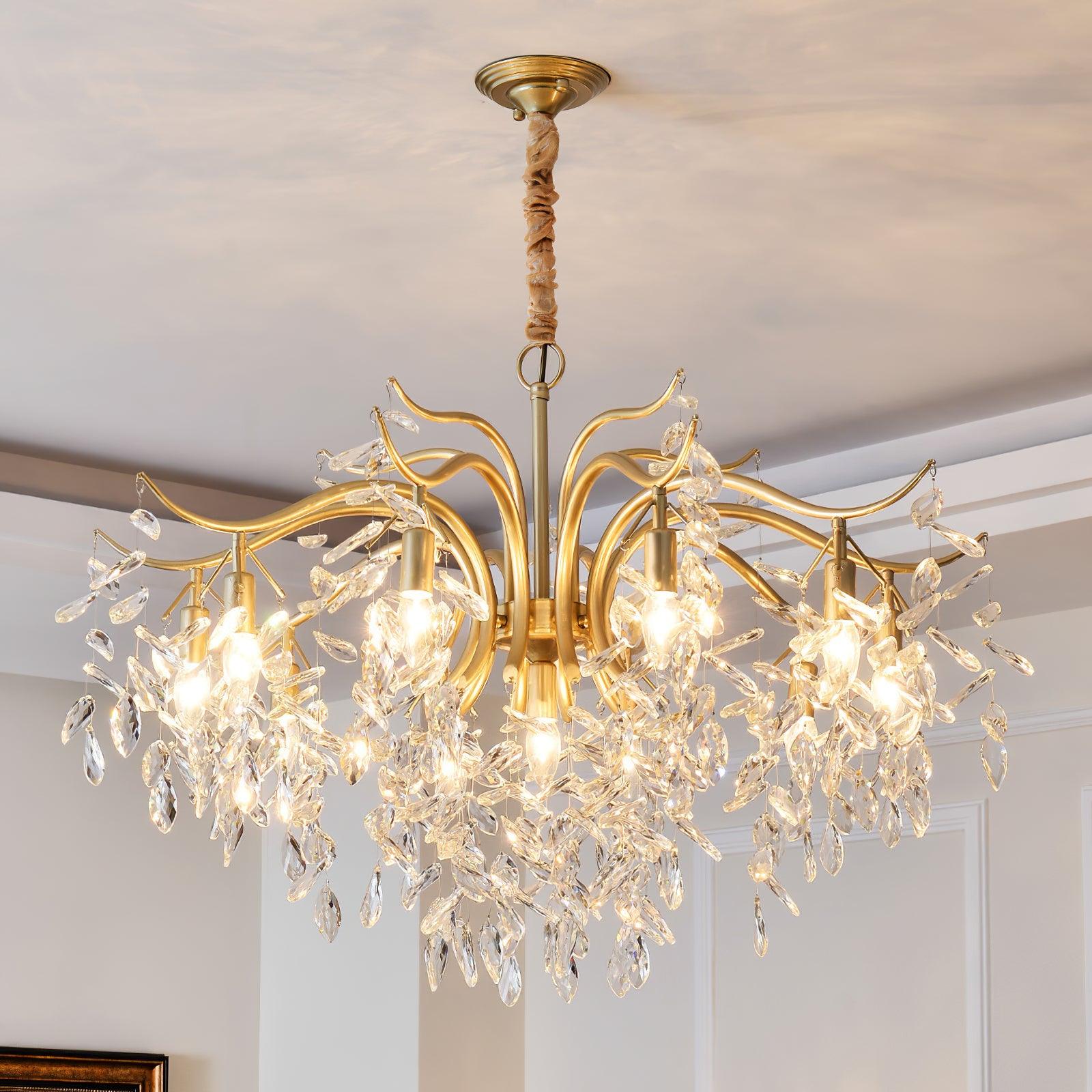 Firnal Chandelier Iron & Crystal Leaf-Neutral Decor