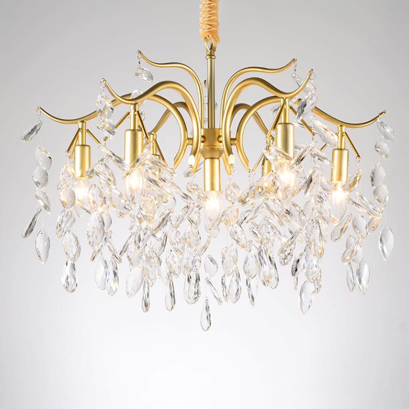 Firnal Chandelier Iron & Crystal Leaf-Neutral Decor