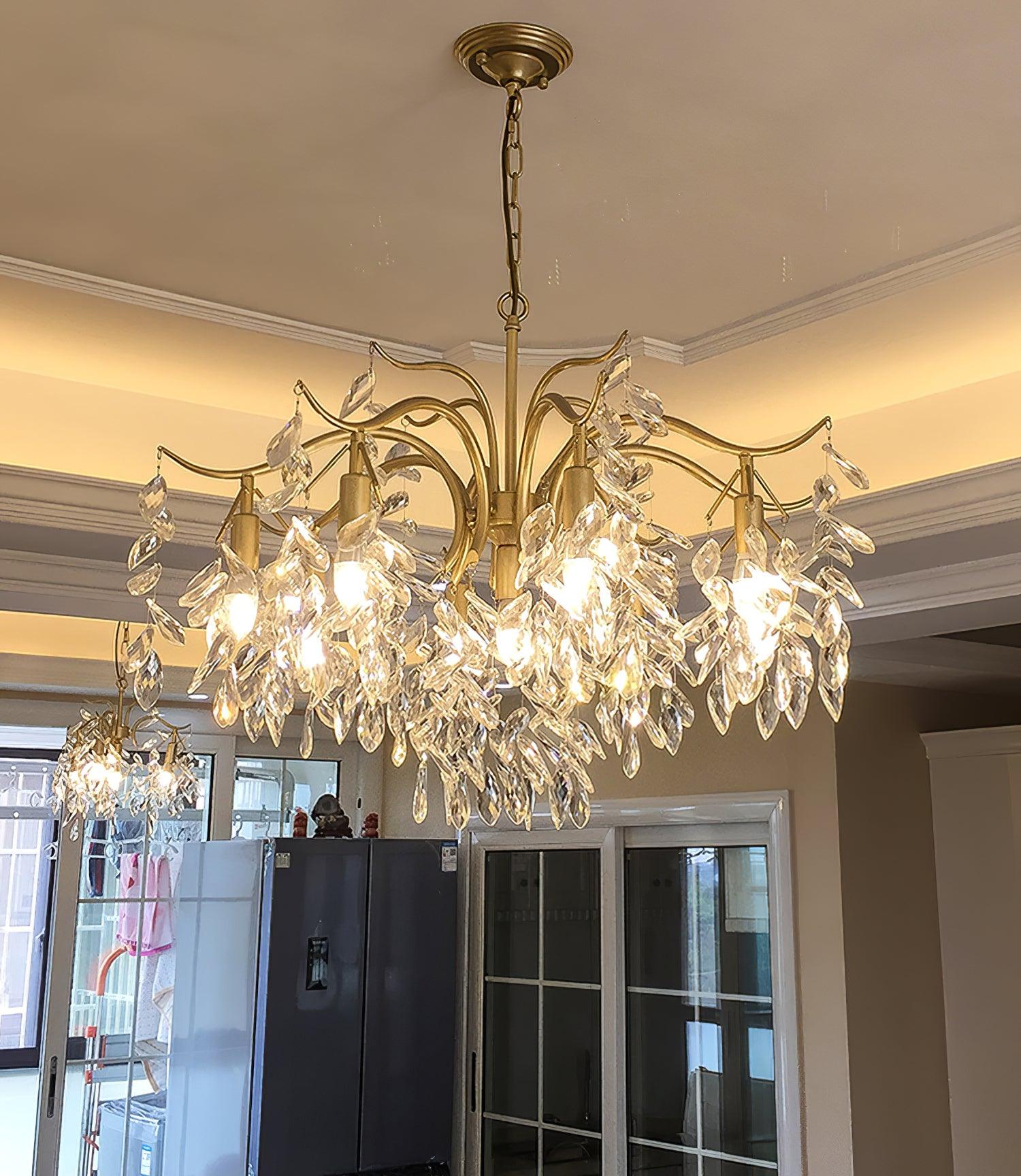 Firnal Chandelier Iron & Crystal Leaf-Neutral Decor