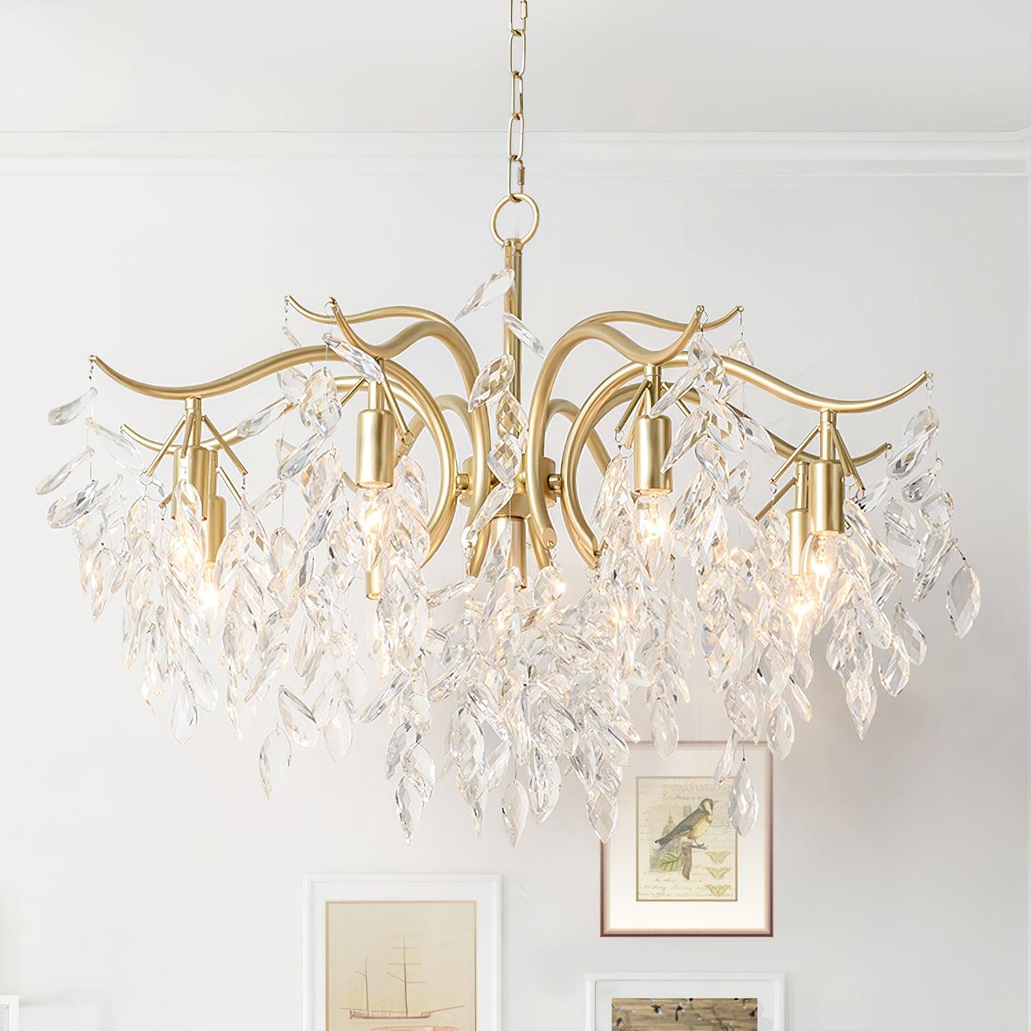 Firnal Chandelier Iron & Crystal Leaf-Neutral Decor