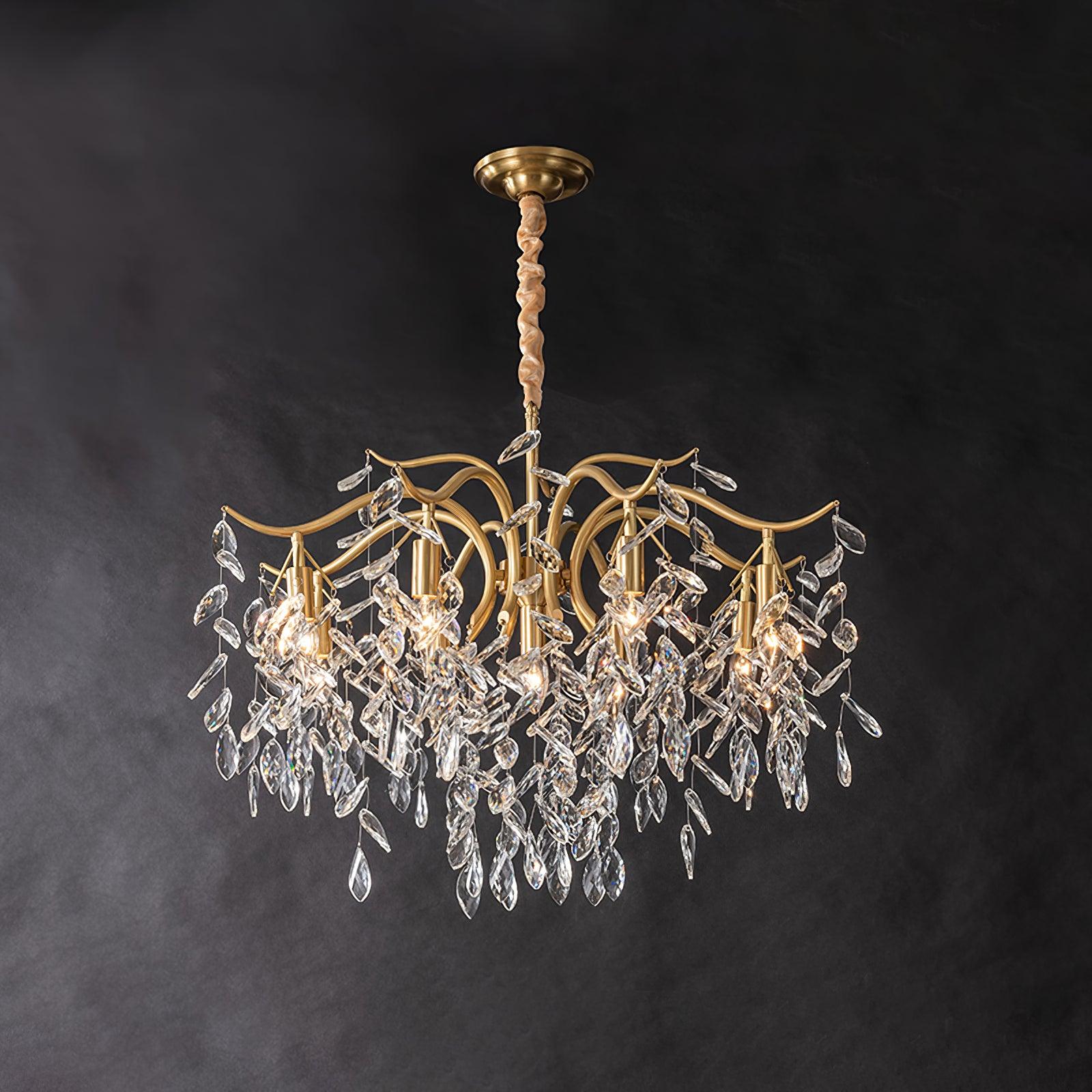 Firnal Chandelier Iron & Crystal Leaf-Neutral Decor
