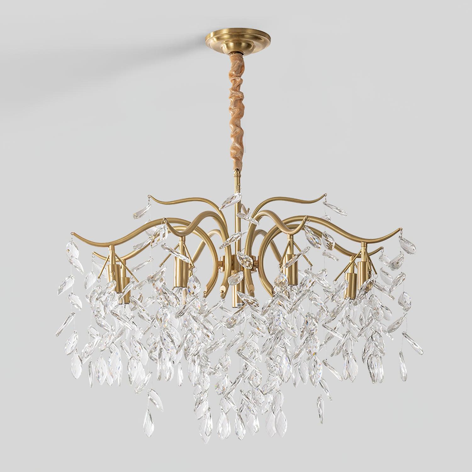 Firnal Chandelier Iron & Crystal Leaf-Neutral Decor