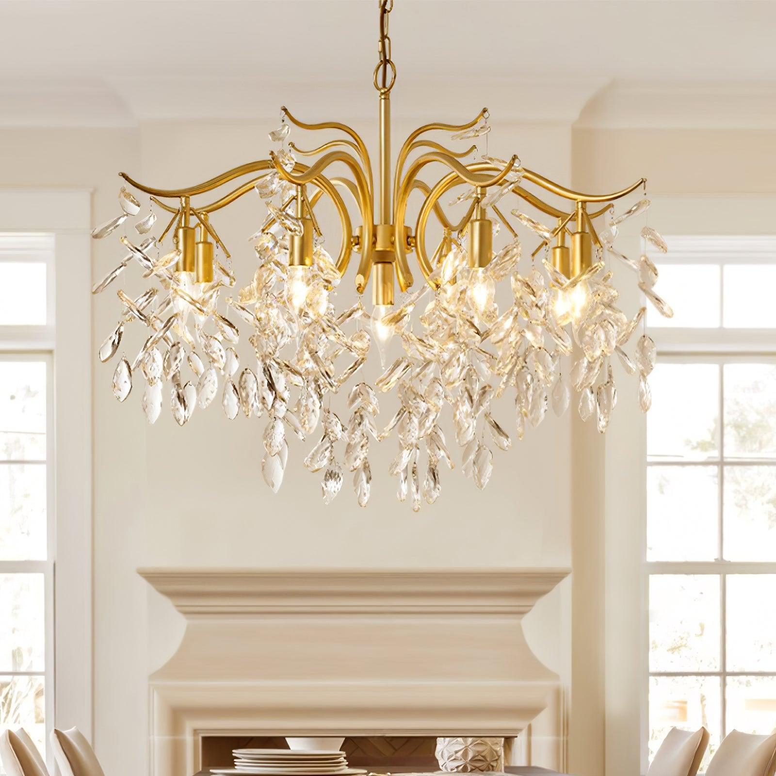 Firnal Chandelier Iron & Crystal Leaf-Neutral Decor