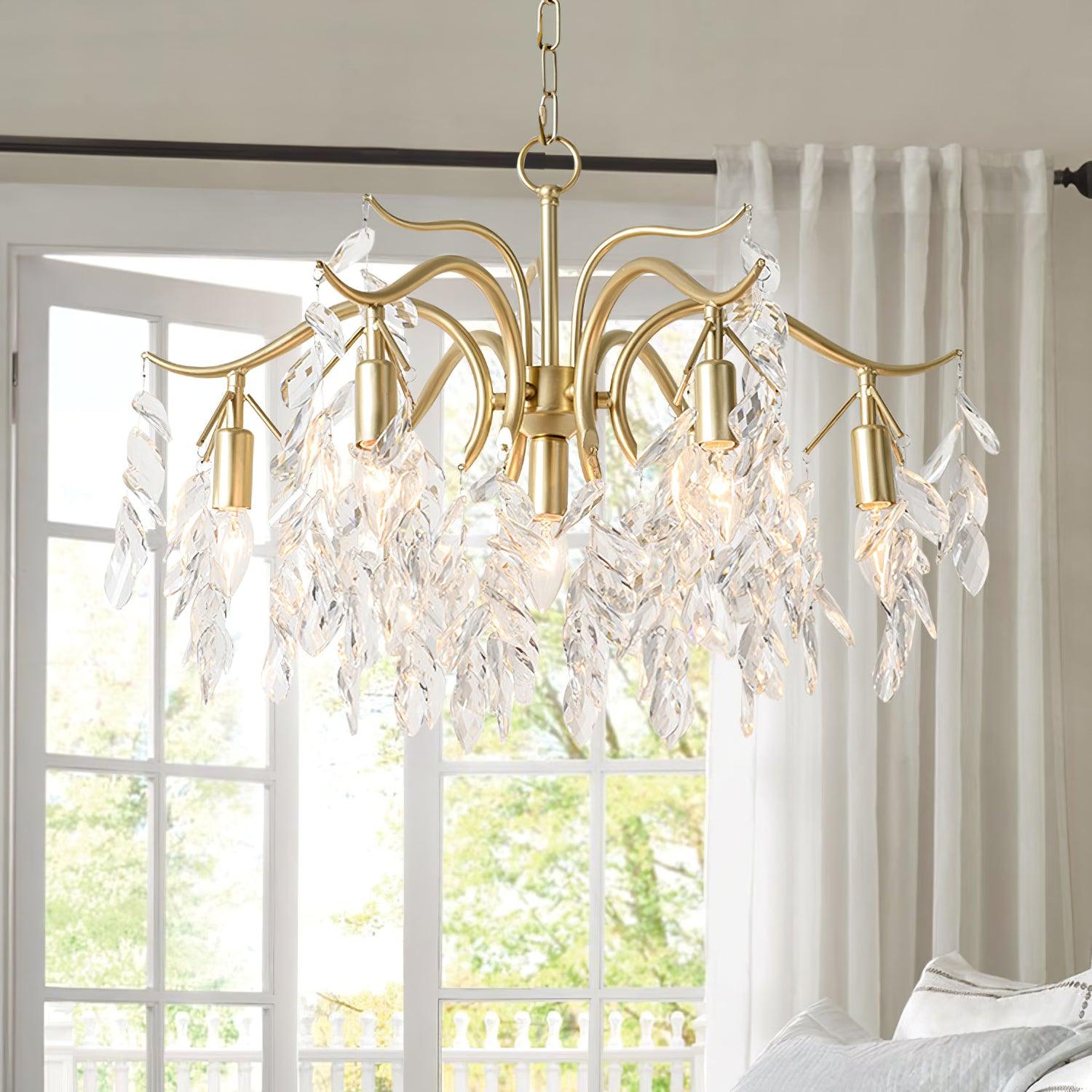 Firnal Chandelier Iron & Crystal Leaf-Neutral Decor
