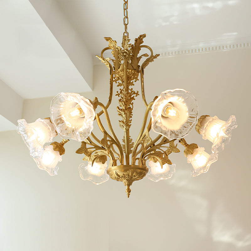 Angled view of the Dore Flower Chandelier showcasing its dimensions.