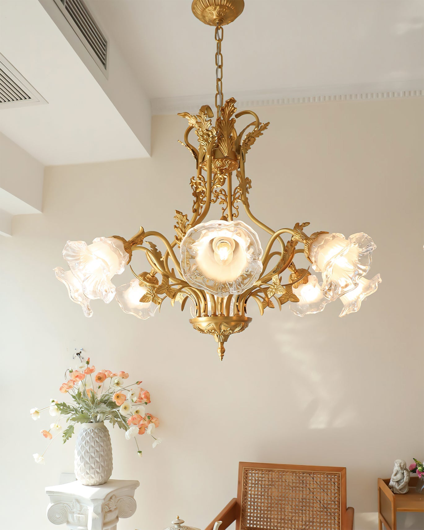 The 6-light version of the Dore Flower Chandelier.