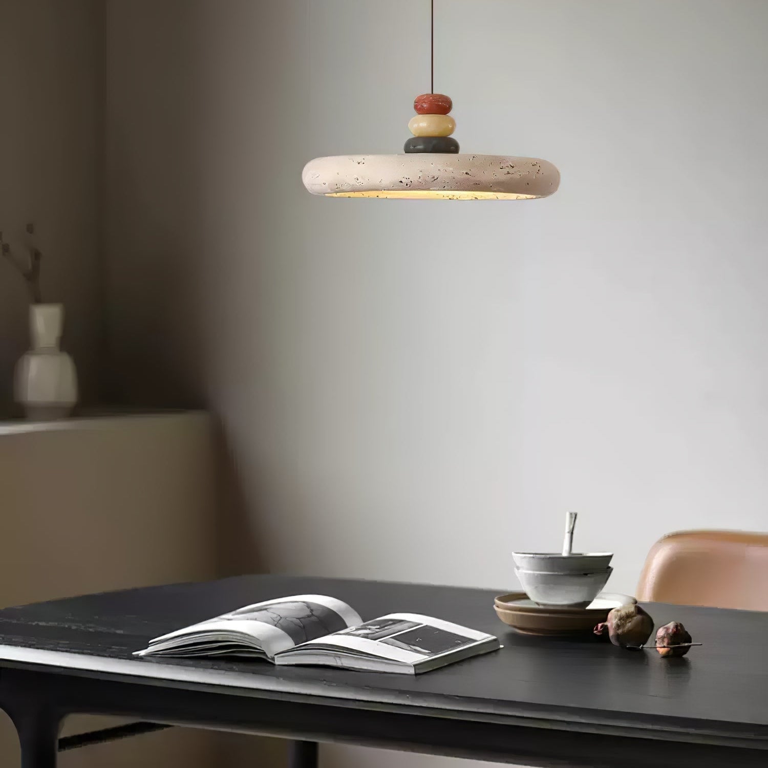 Cuvarora Disc Travertine Pendant Light-Neutral Decor