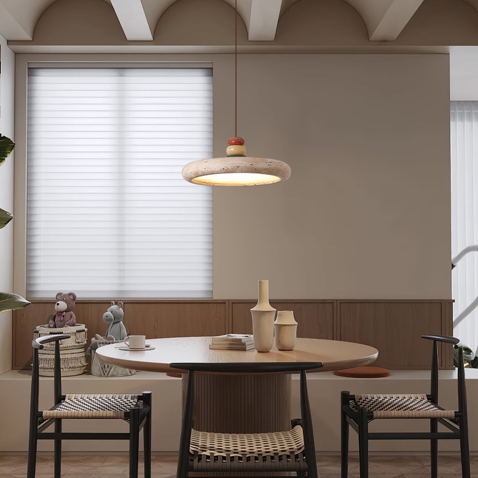 Cuvarora Disc Travertine Pendant Light-Neutral Decor