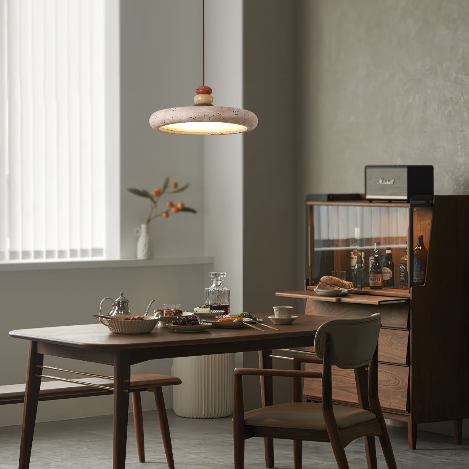 Cuvarora Disc Travertine Pendant Light-Neutral Decor