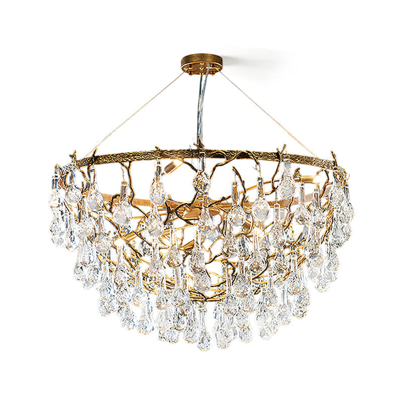 Side profile of the Doris Chandelier, emphasizing its sculptural, multi-tiered form.