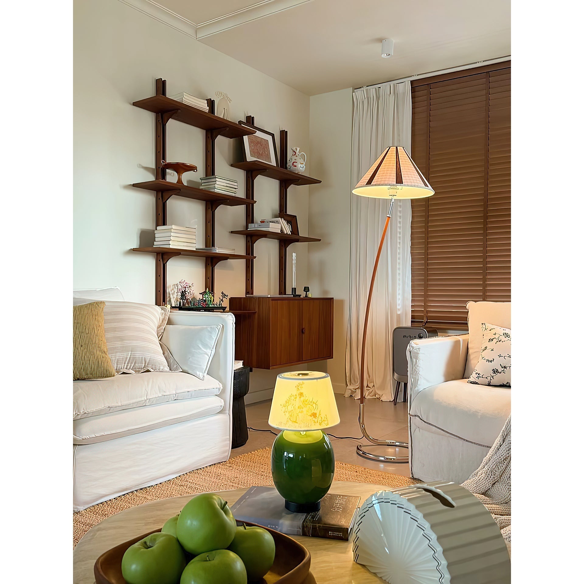 The brown, beige, and silver color options of the lamp shown together.
