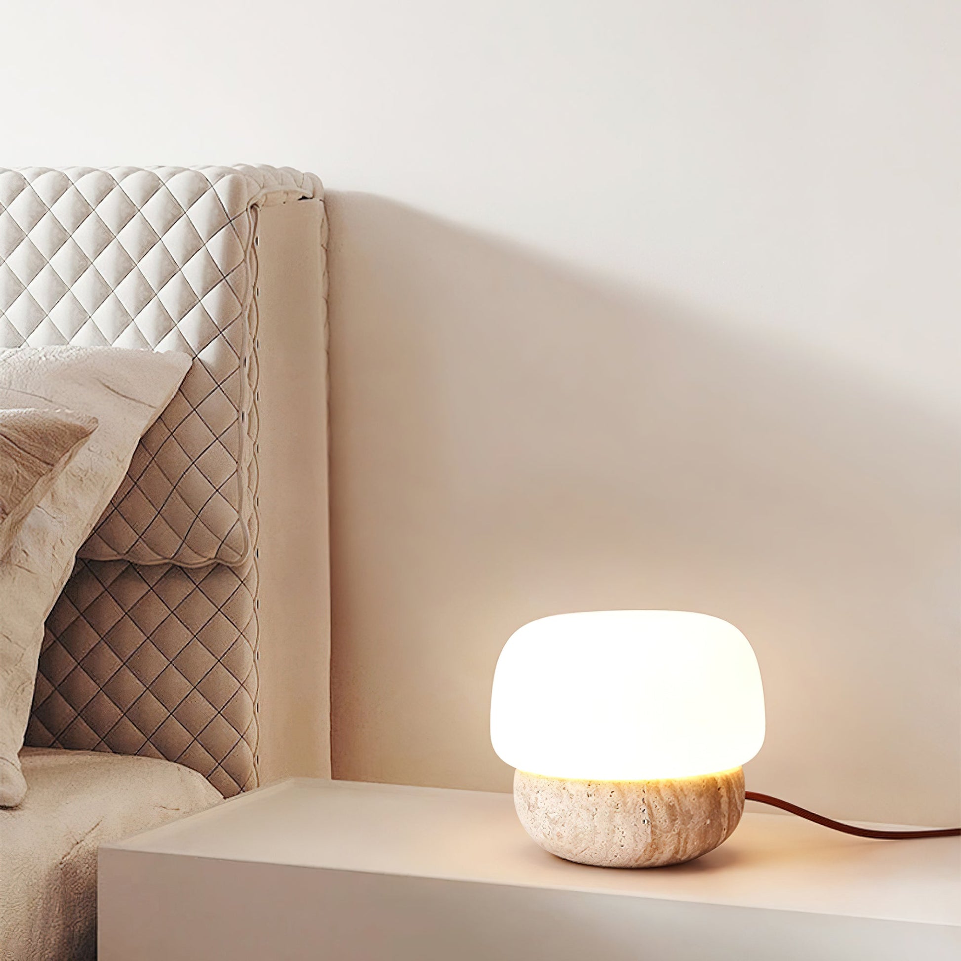 Eldoreth Dome Base Travertine Table Lamp-Neutral Decor