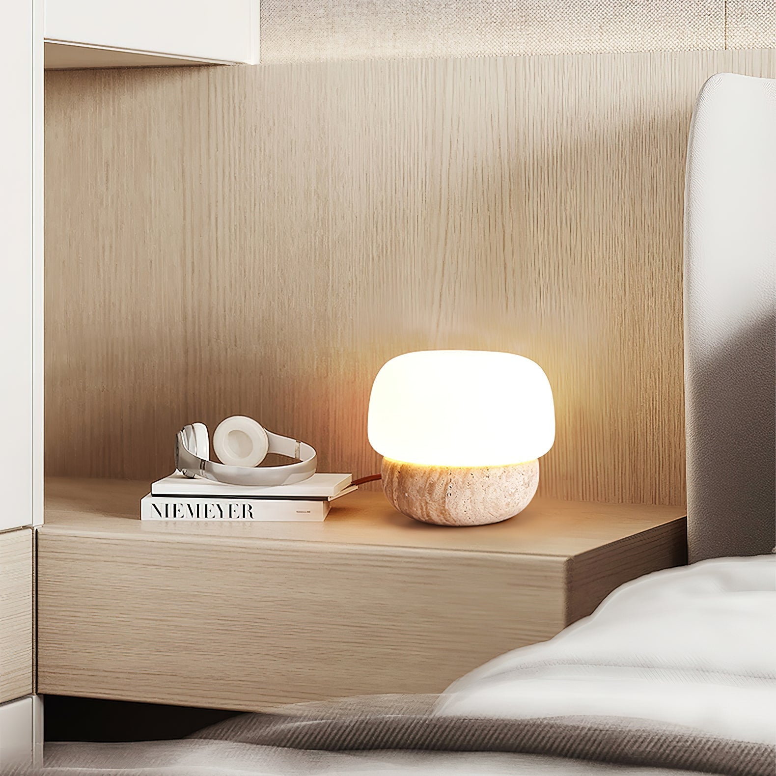 Eldoreth Dome Base Travertine Table Lamp-Neutral Decor