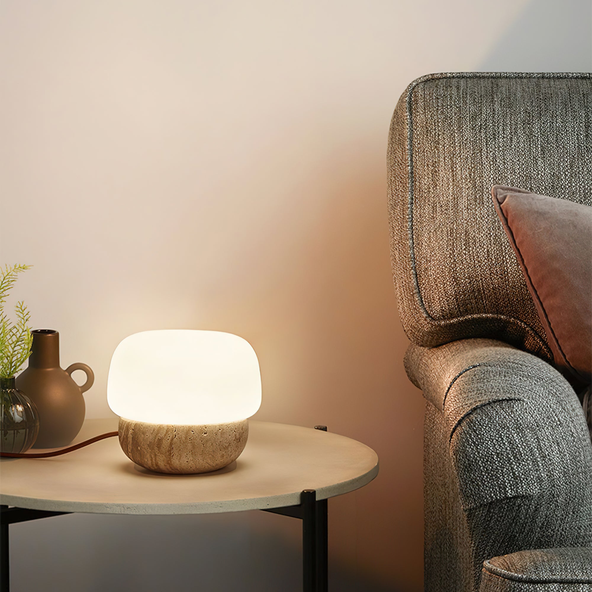 Eldoreth Dome Base Travertine Table Lamp-Neutral Decor