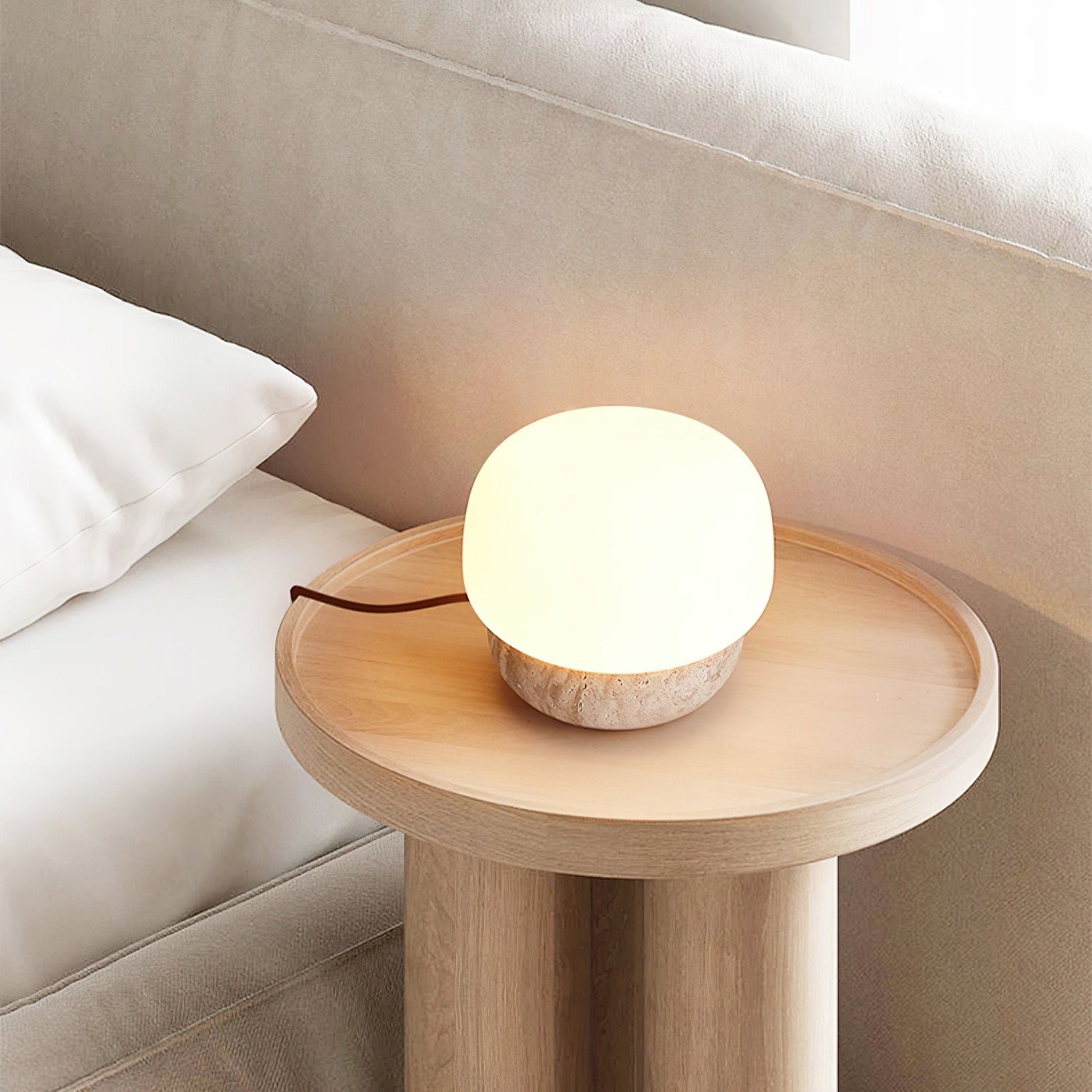 Eldoreth Dome Base Travertine Table Lamp-Neutral Decor