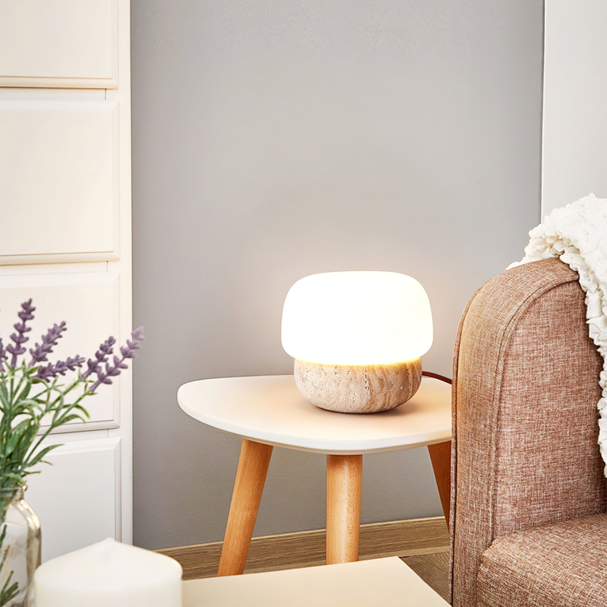 Eldoreth Dome Base Travertine Table Lamp-Neutral Decor