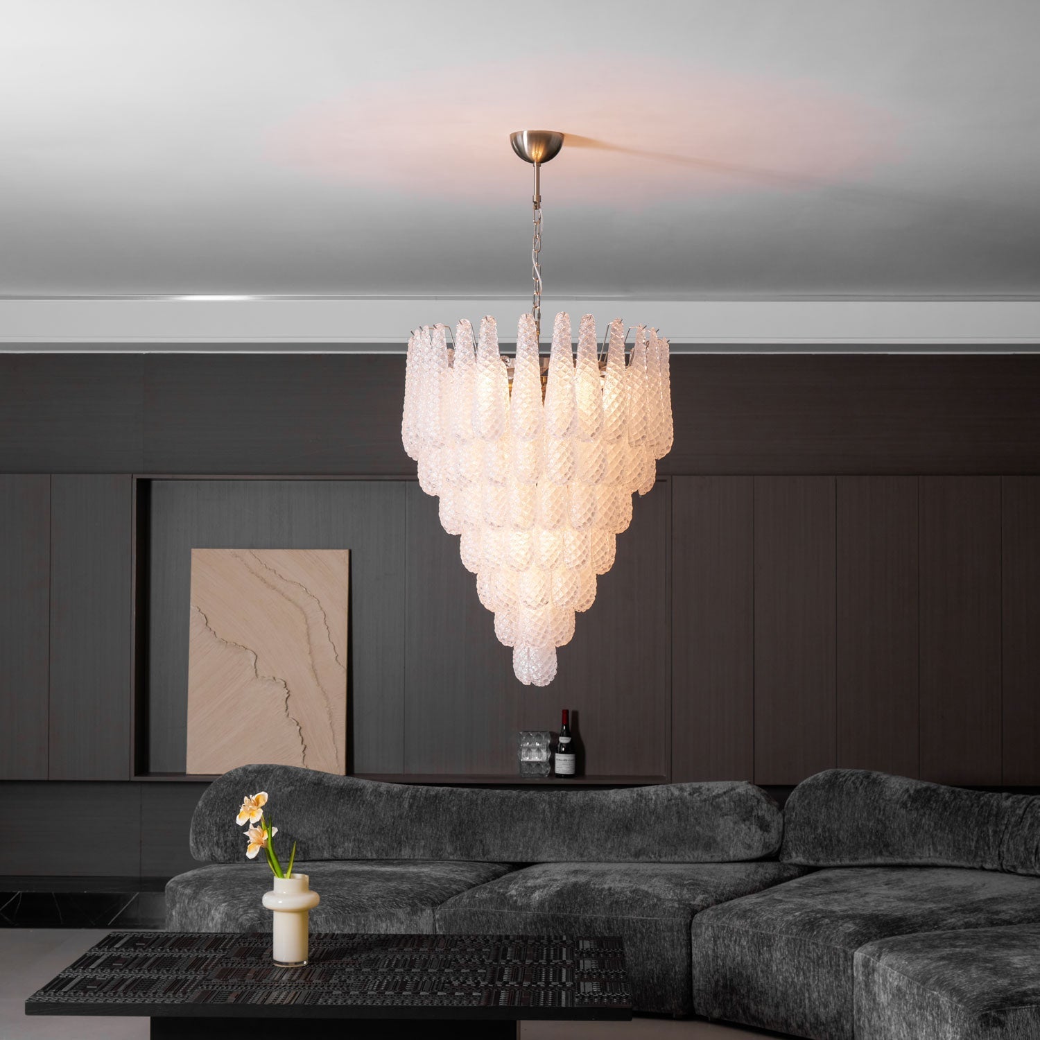 Aurora Chandelier Clear Droplets Murano Glass Waterfall Diamond-Neutral Decor