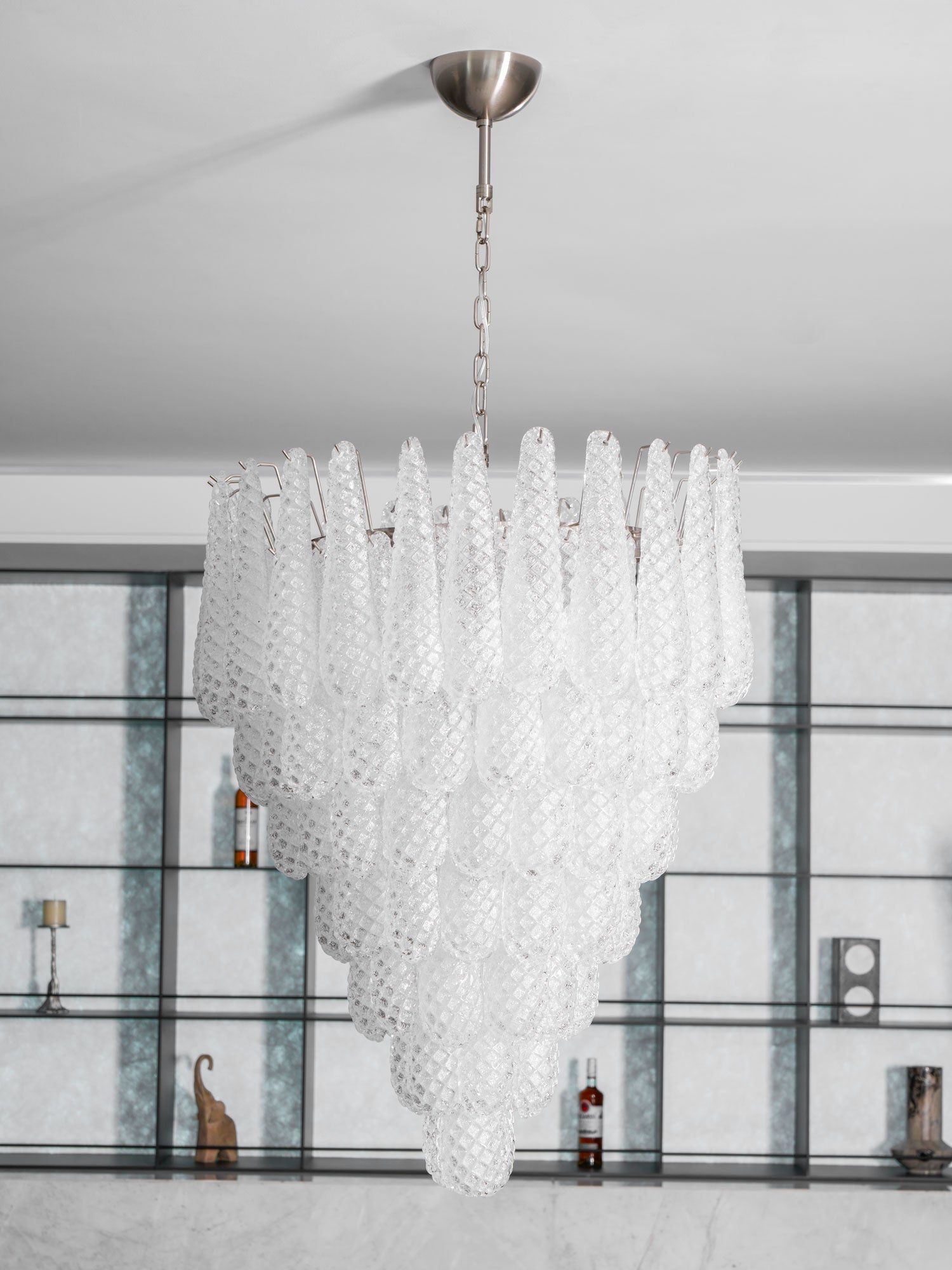 Aurora Chandelier Clear Droplets Murano Glass Waterfall Diamond-Neutral Decor