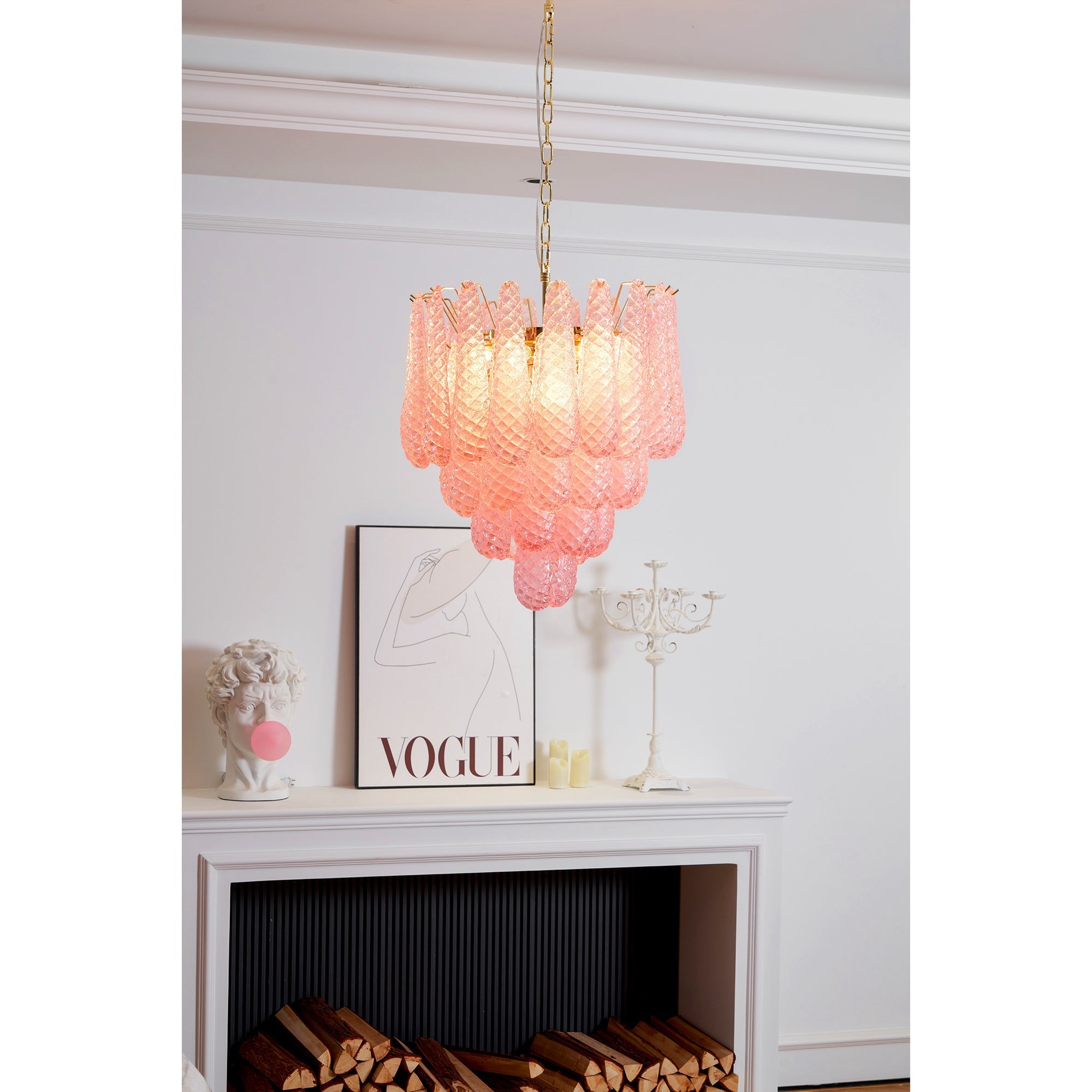 Aurora Chandelier Pink Droplet Murano Glass Diamond Pattern Waterfall-Neutral Decor