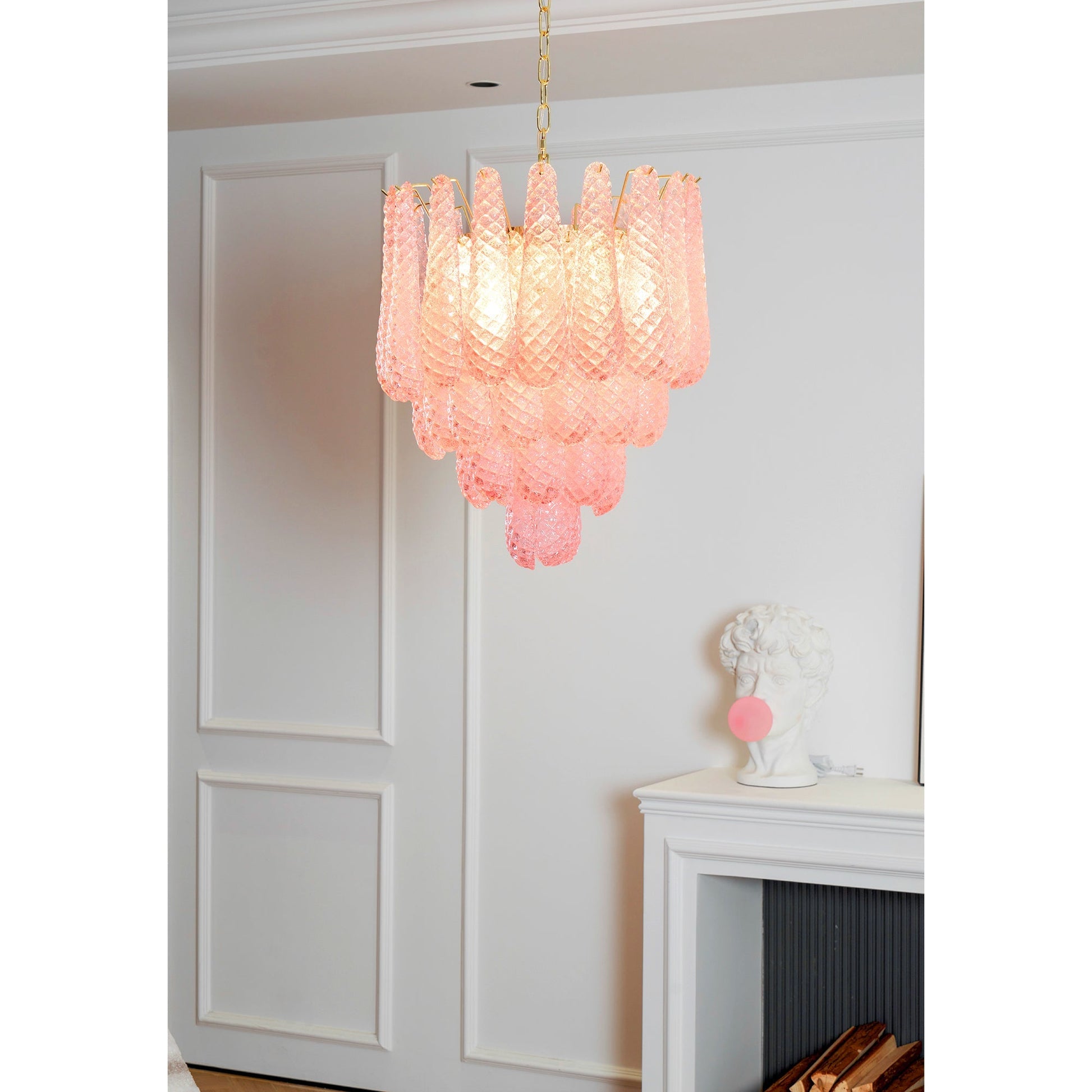 Aurora Chandelier Pink Droplet Murano Glass Diamond Pattern Waterfall-Neutral Decor