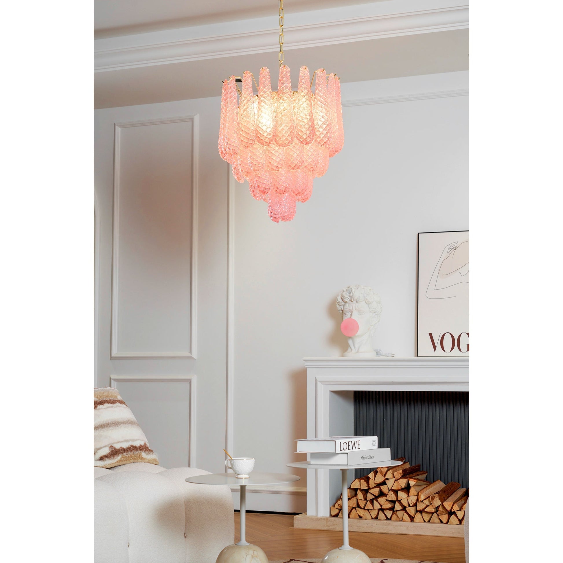 Aurora Chandelier Pink Droplet Murano Glass Diamond Pattern Waterfall-Neutral Decor
