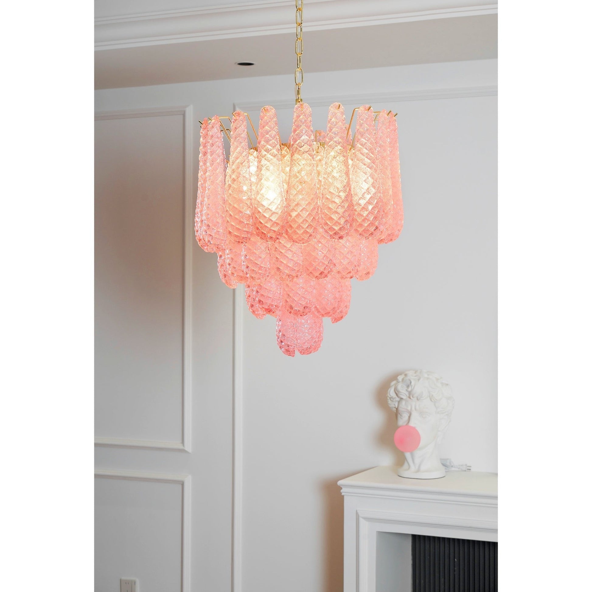 Aurora Chandelier Pink Droplet Murano Glass Diamond Pattern Waterfall-Neutral Decor