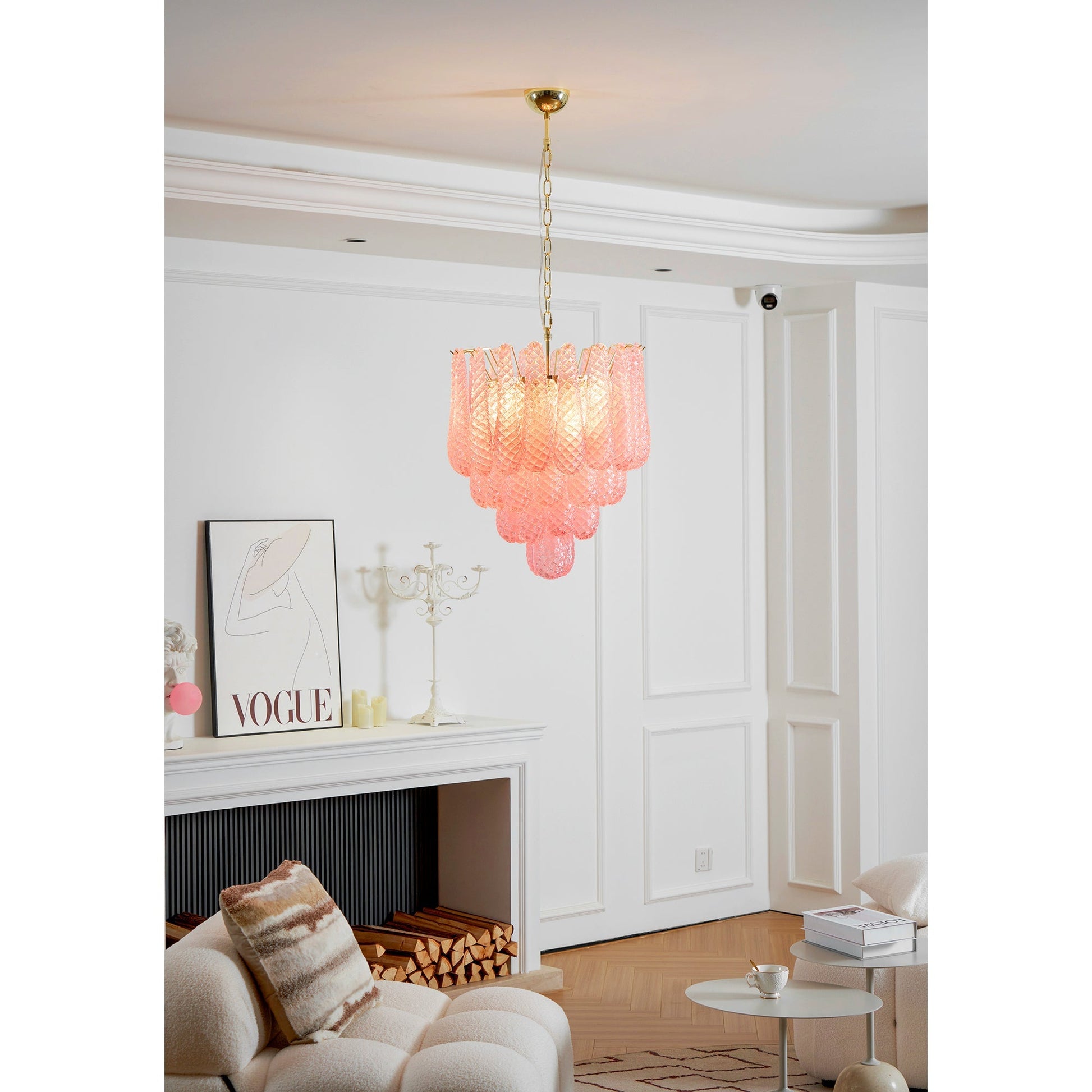 Aurora Chandelier Pink Droplet Murano Glass Diamond Pattern Waterfall-Neutral Decor