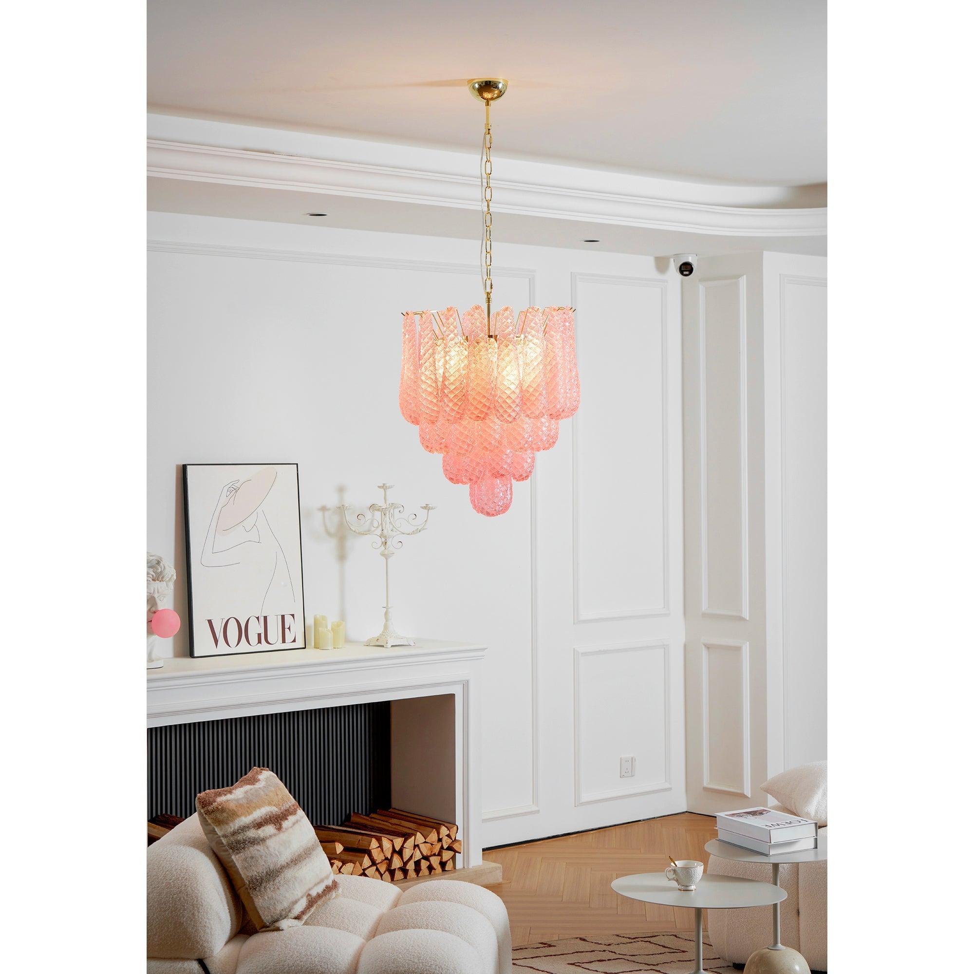Aurora Chandelier Pink Droplet Murano Glass Diamond Pattern Waterfall-Neutral Decor