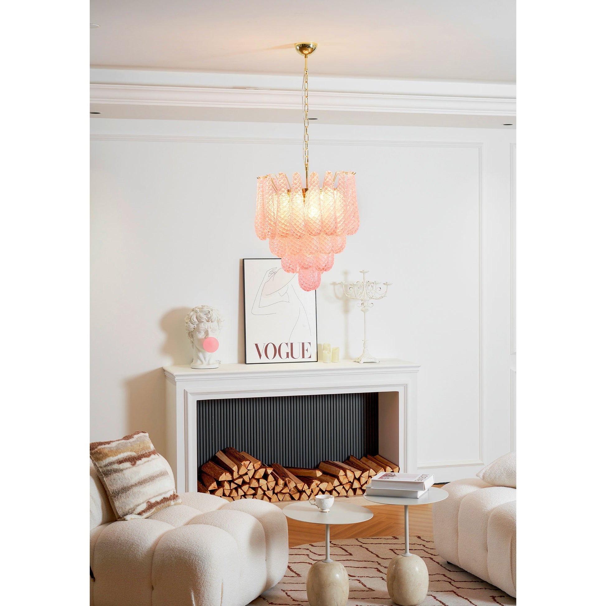 Aurora Chandelier Pink Droplet Murano Glass Diamond Pattern Waterfall-Neutral Decor