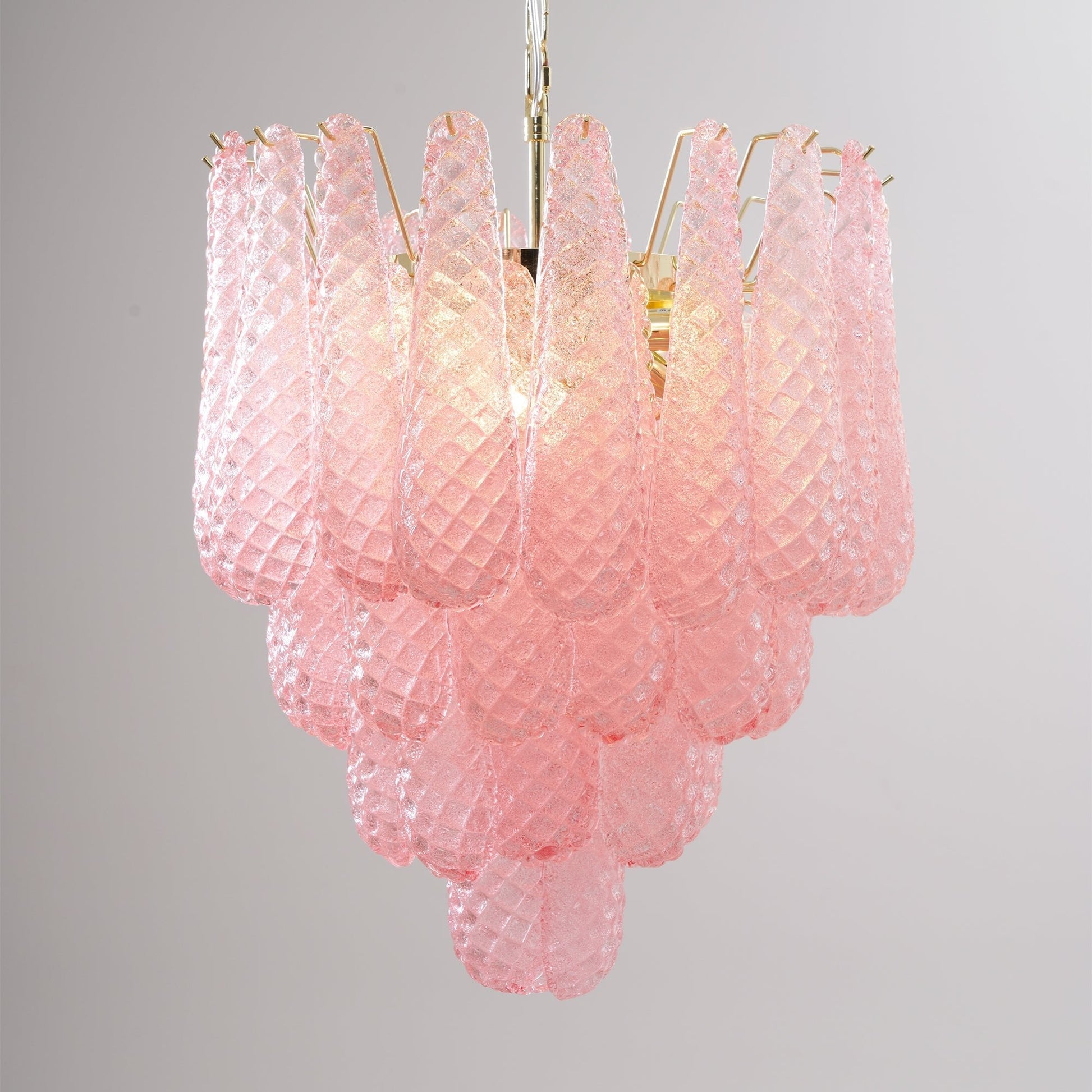 Aurora Chandelier Pink Droplet Murano Glass Diamond Pattern Waterfall-Neutral Decor