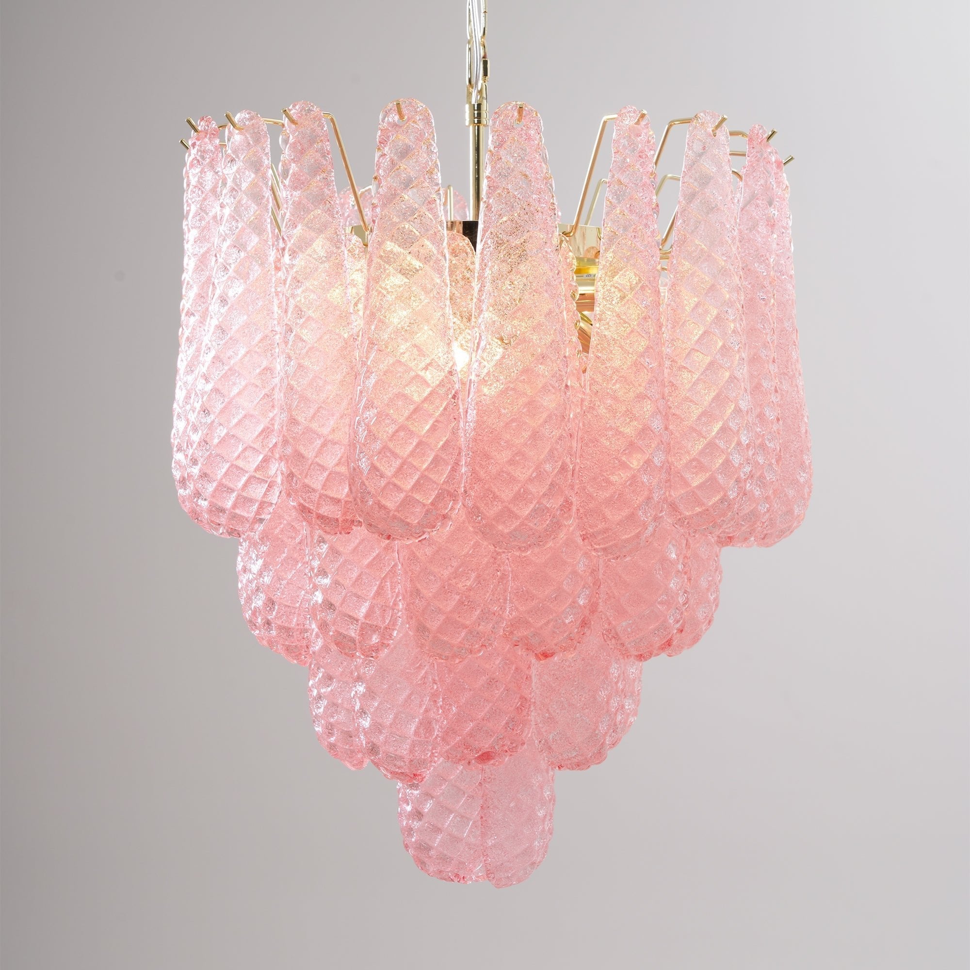 Aurora Chandelier Pink Droplet Murano Glass Diamond Pattern Waterfall-Neutral Decor