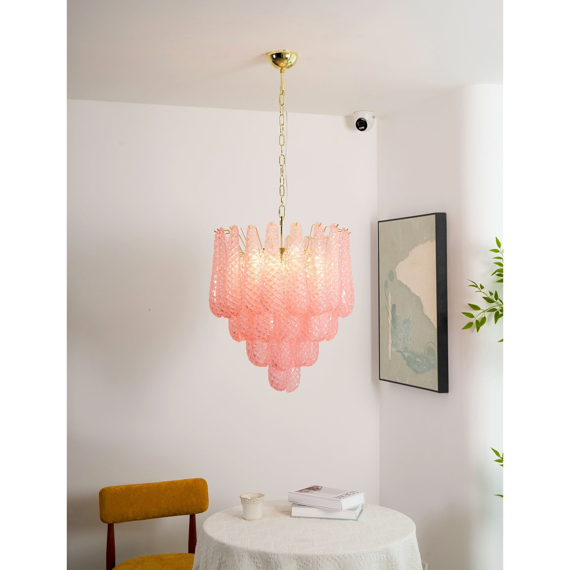 Aurora Chandelier Pink Droplet Murano Glass Diamond Pattern Waterfall-Neutral Decor
