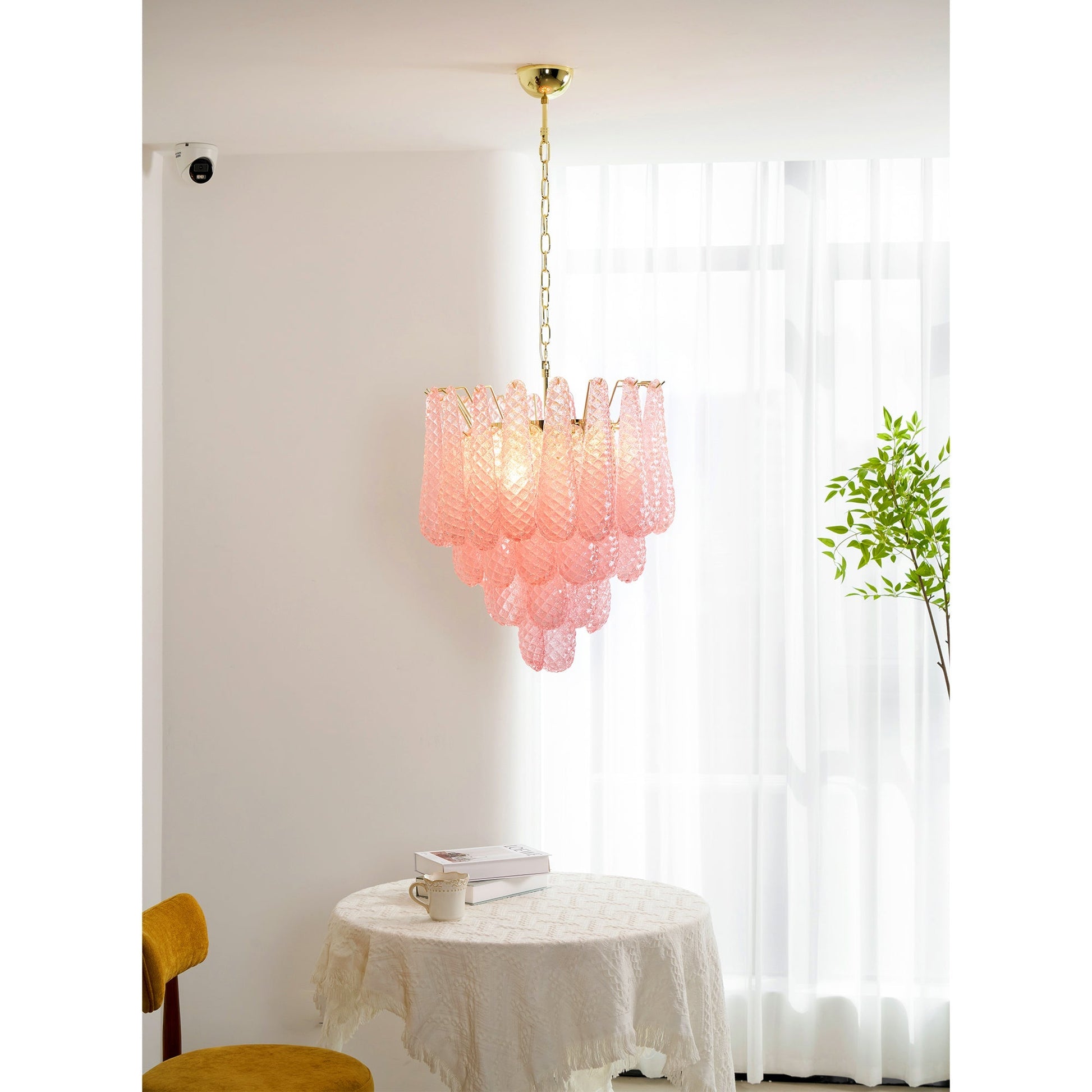 Aurora Chandelier Pink Droplet Murano Glass Diamond Pattern Waterfall-Neutral Decor