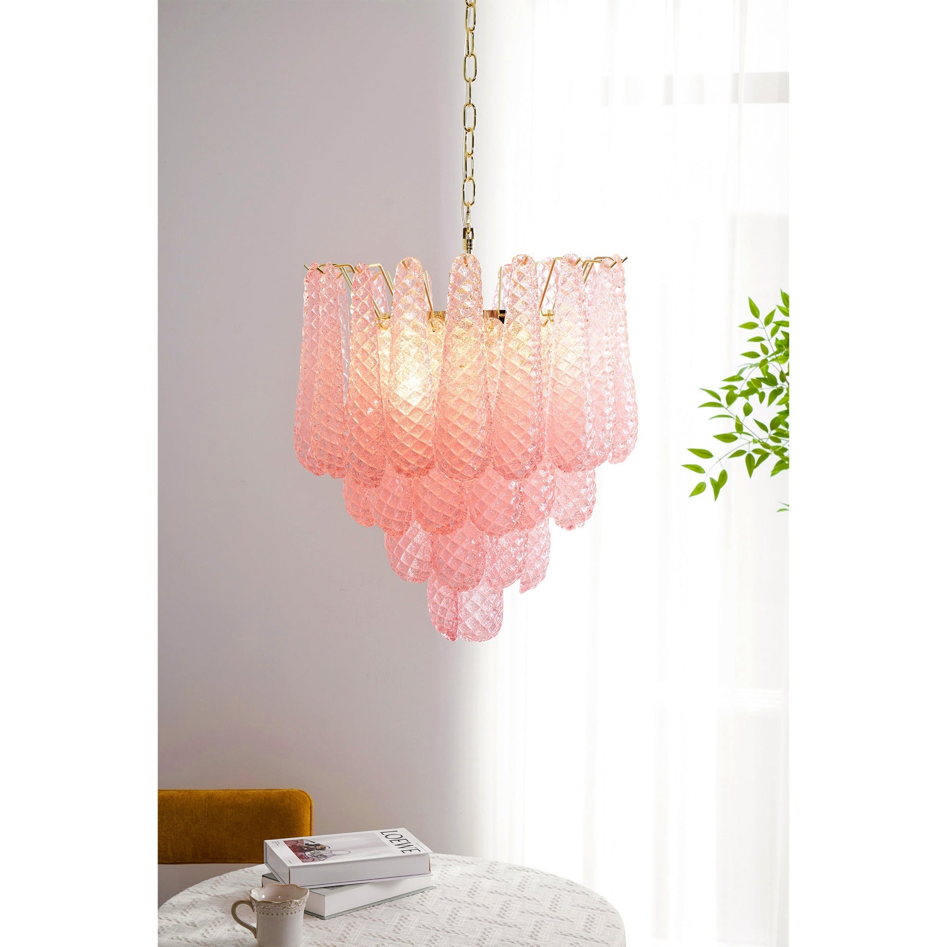 Aurora Chandelier Pink Droplet Murano Glass Diamond Pattern Waterfall-Neutral Decor