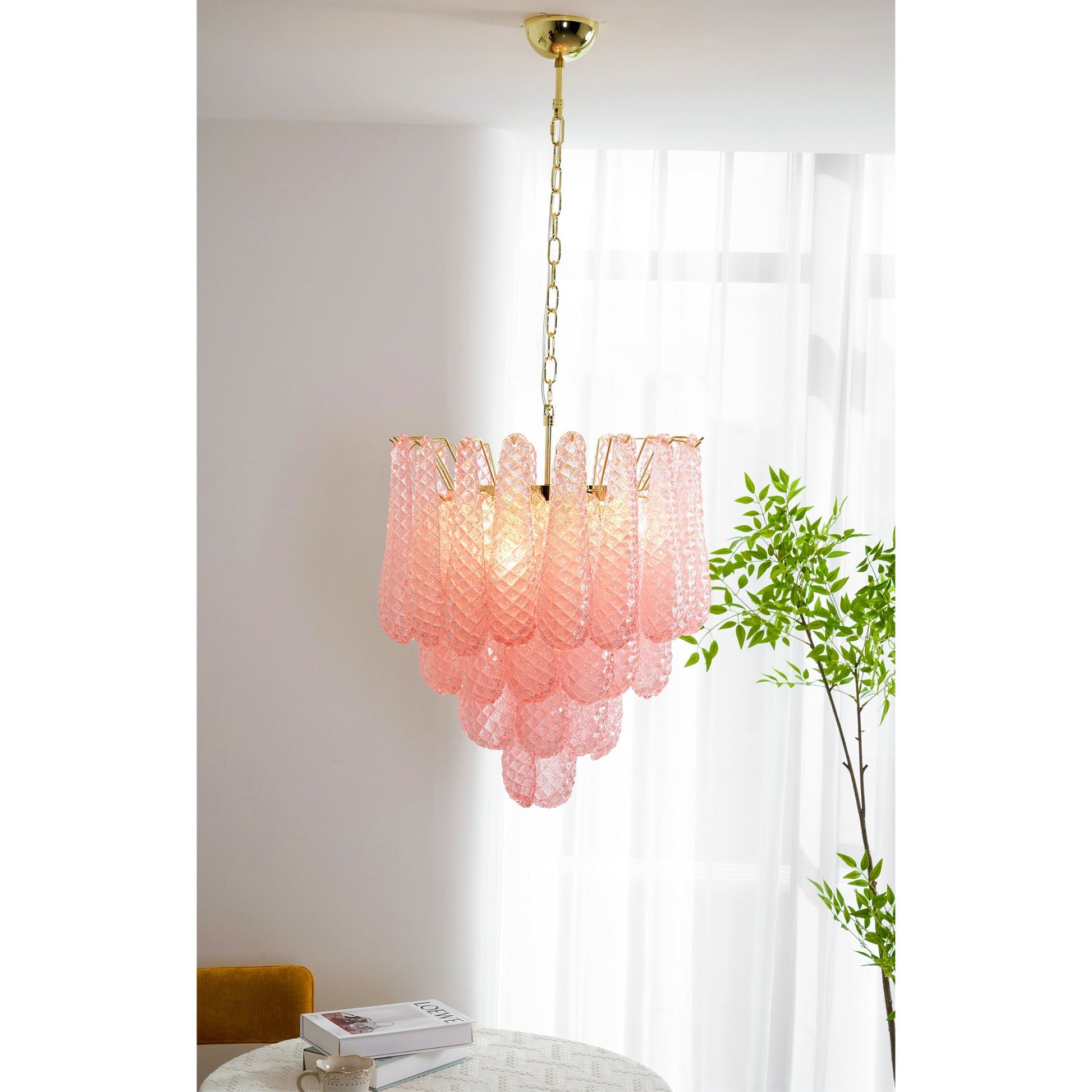 Aurora Chandelier Pink Droplet Murano Glass Diamond Pattern Waterfall-Neutral Decor