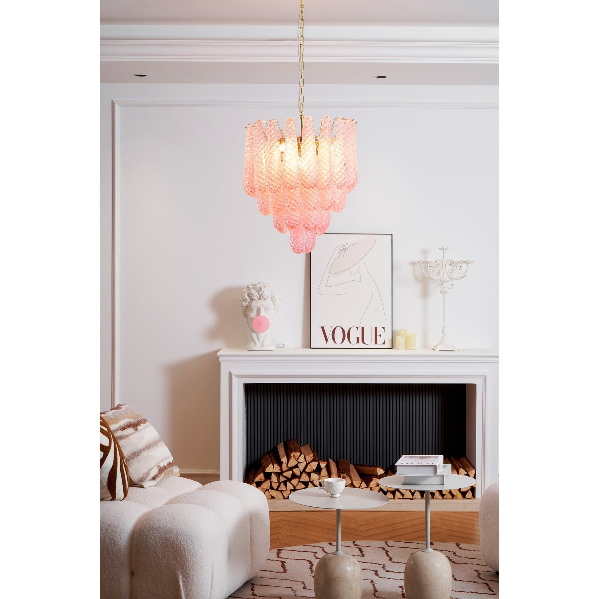 Aurora Chandelier Pink Droplet Murano Glass Diamond Pattern Waterfall-Neutral Decor