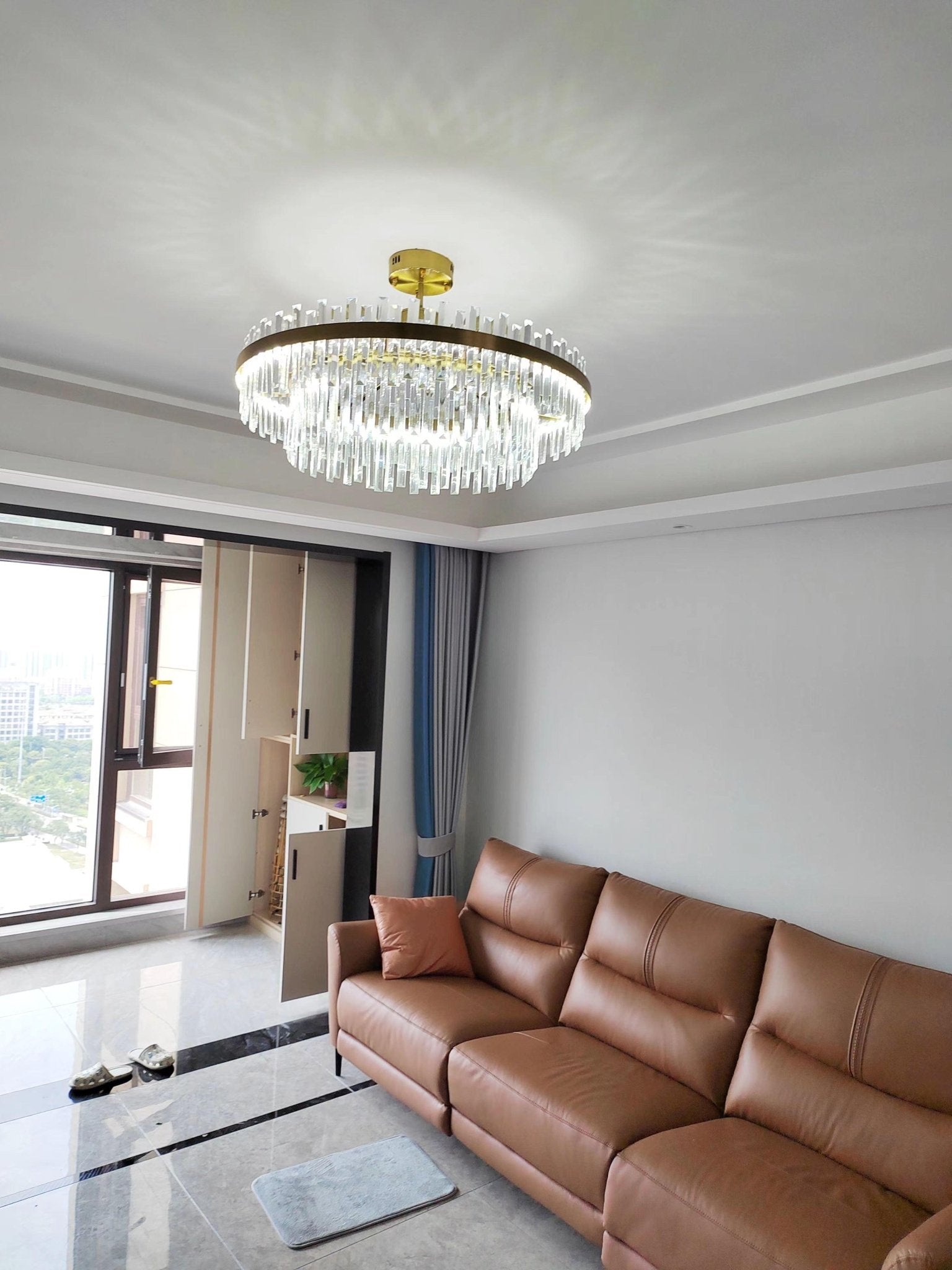 Lustra Chandelier Brass Crystal Drum Elegant-Neutral Decor